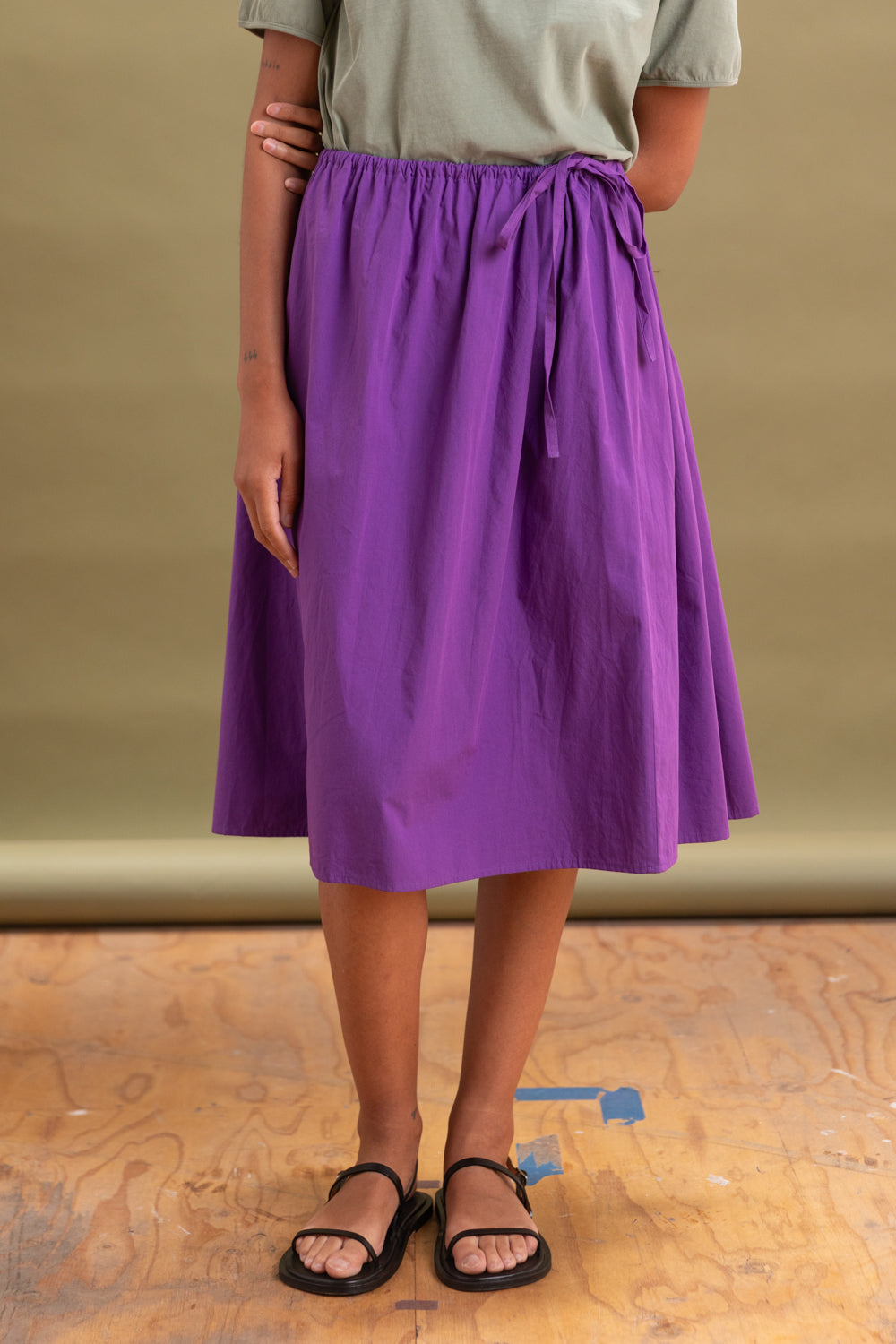 TIE SKIRT IN PURPLE COTTON POPLIN