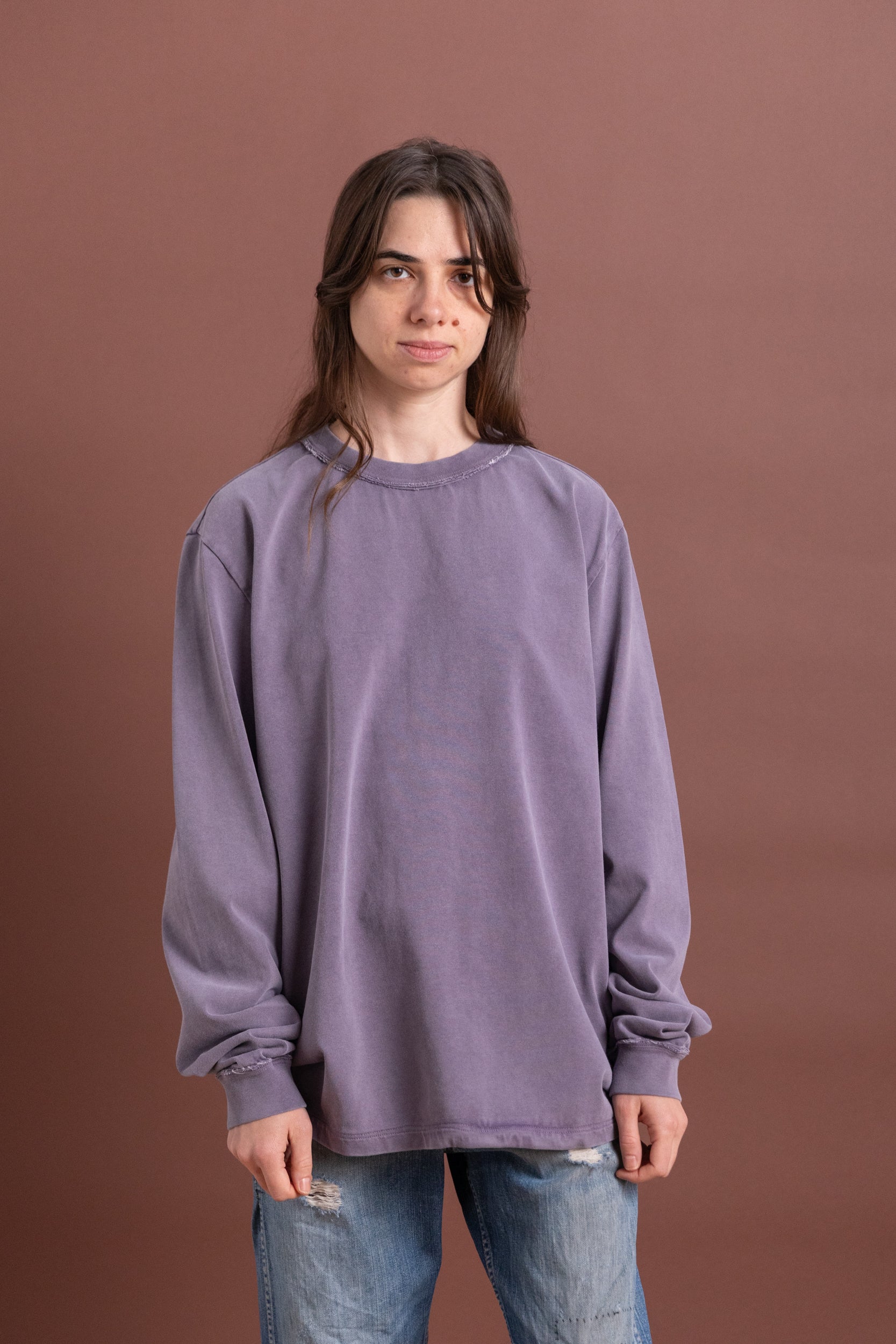 LONG SLEEVE BIG TEE IN PURPLE HEAVY JERSEY