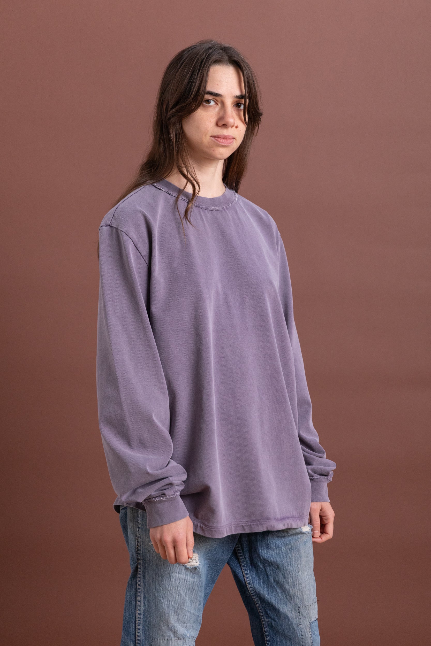 LONG SLEEVE BIG TEE IN PURPLE HEAVY JERSEY