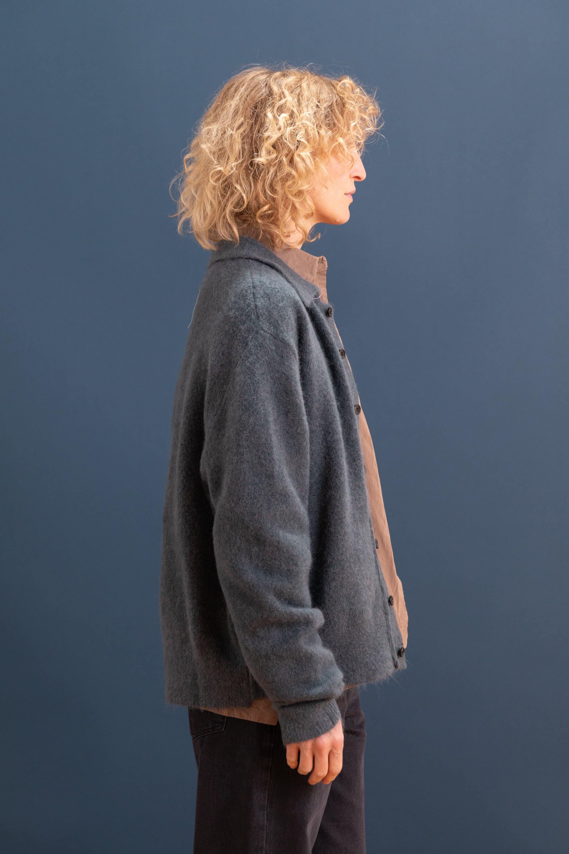 HAIRY CARDIGAN IN GREY ALPACA