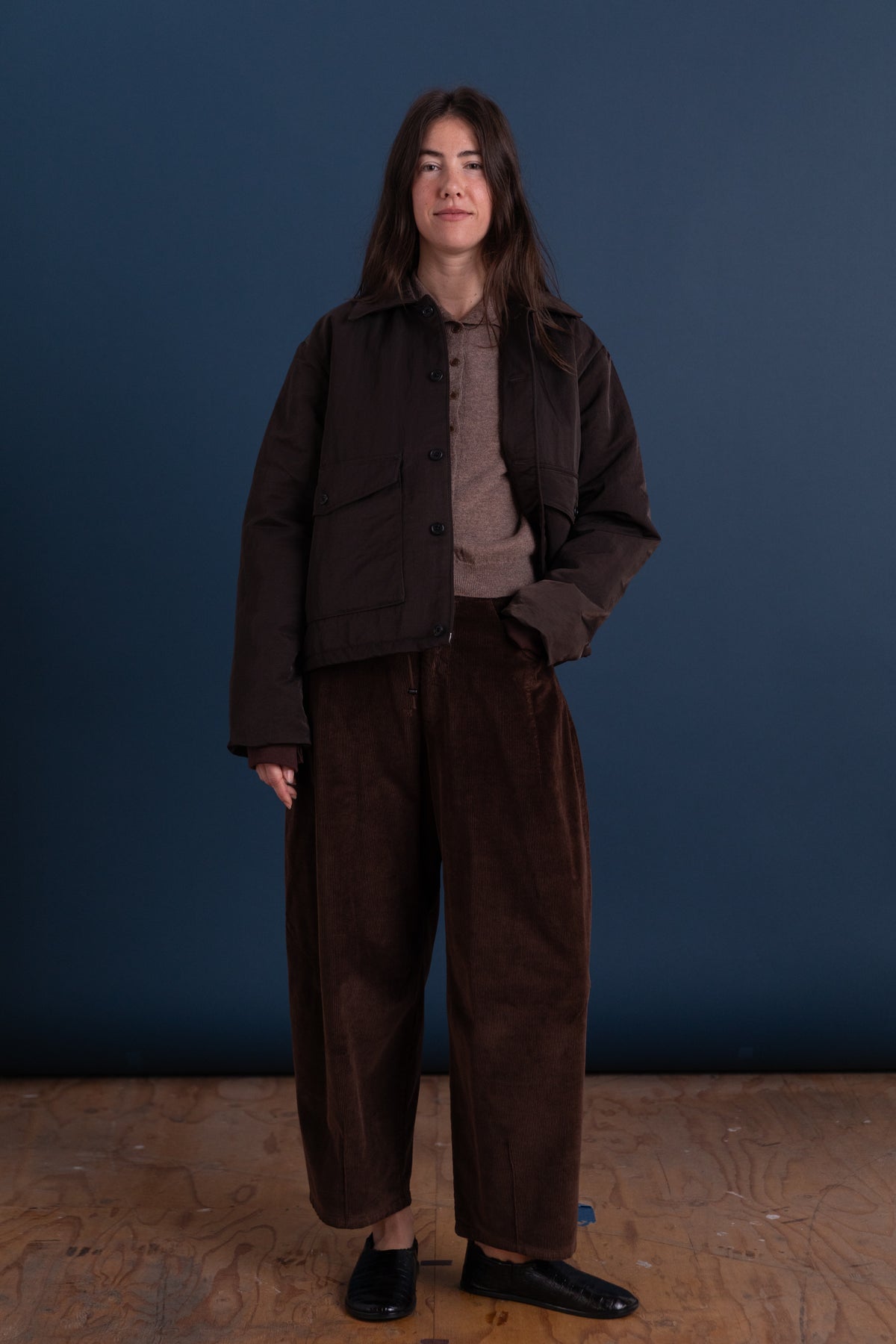 PUFFED SIMPLE JACKET IN BROWN
