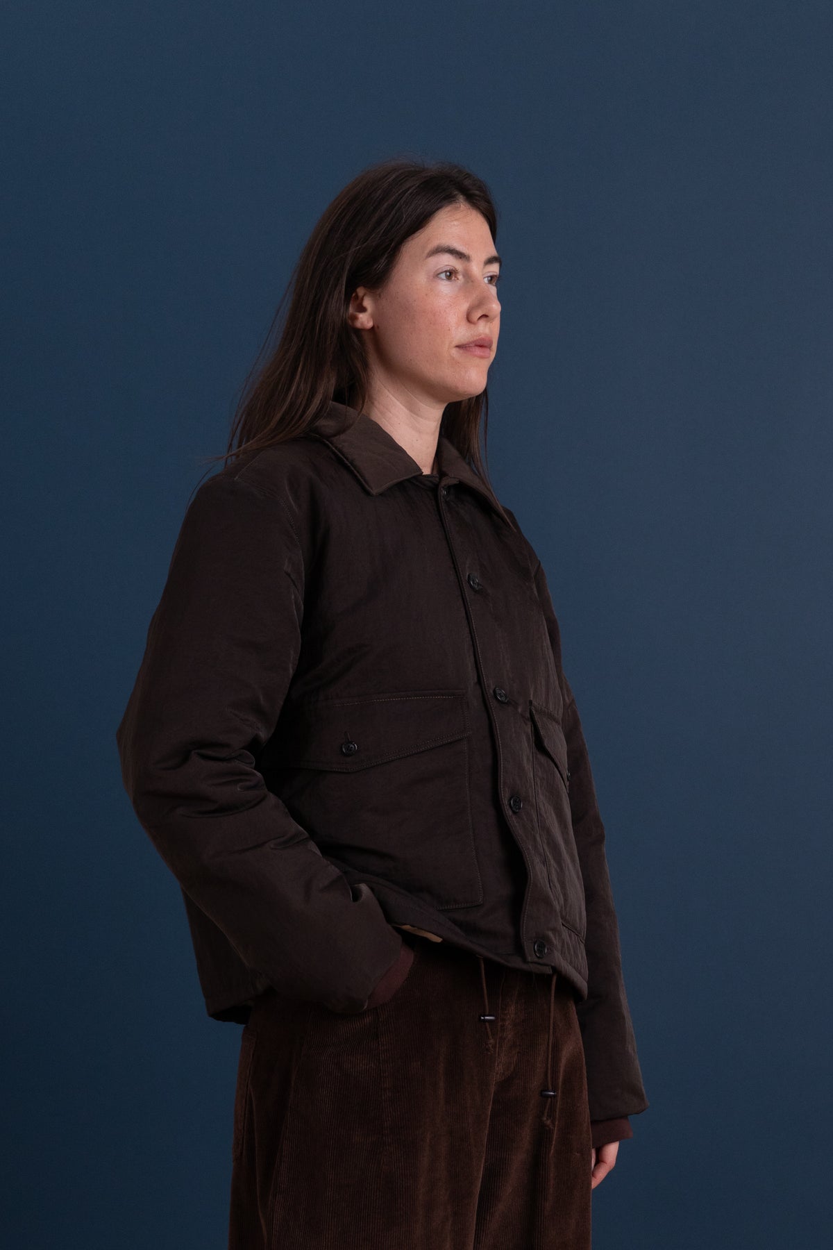 PUFFED SIMPLE JACKET IN BROWN