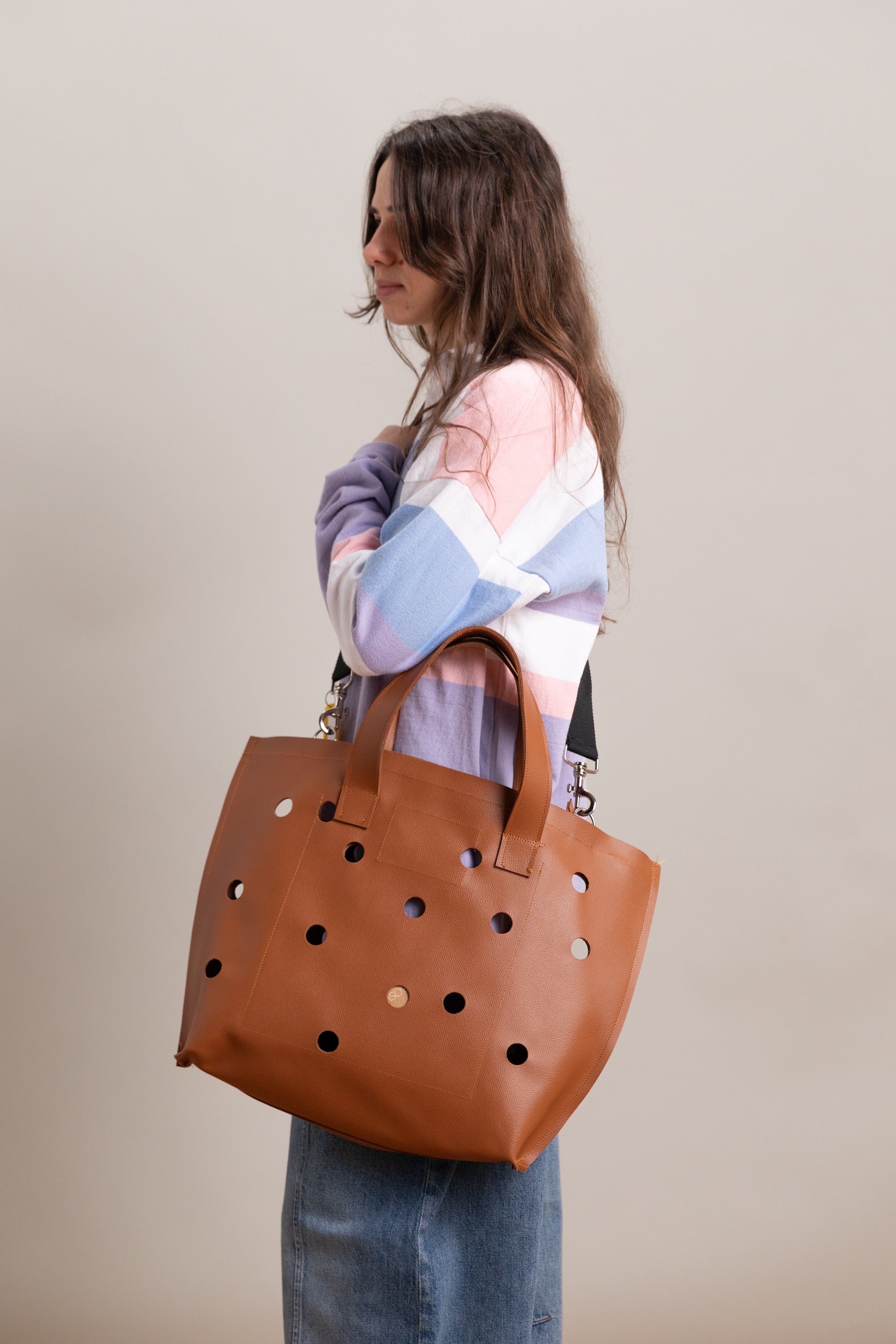 SHOPPER BAG IN BROWN LEATHER