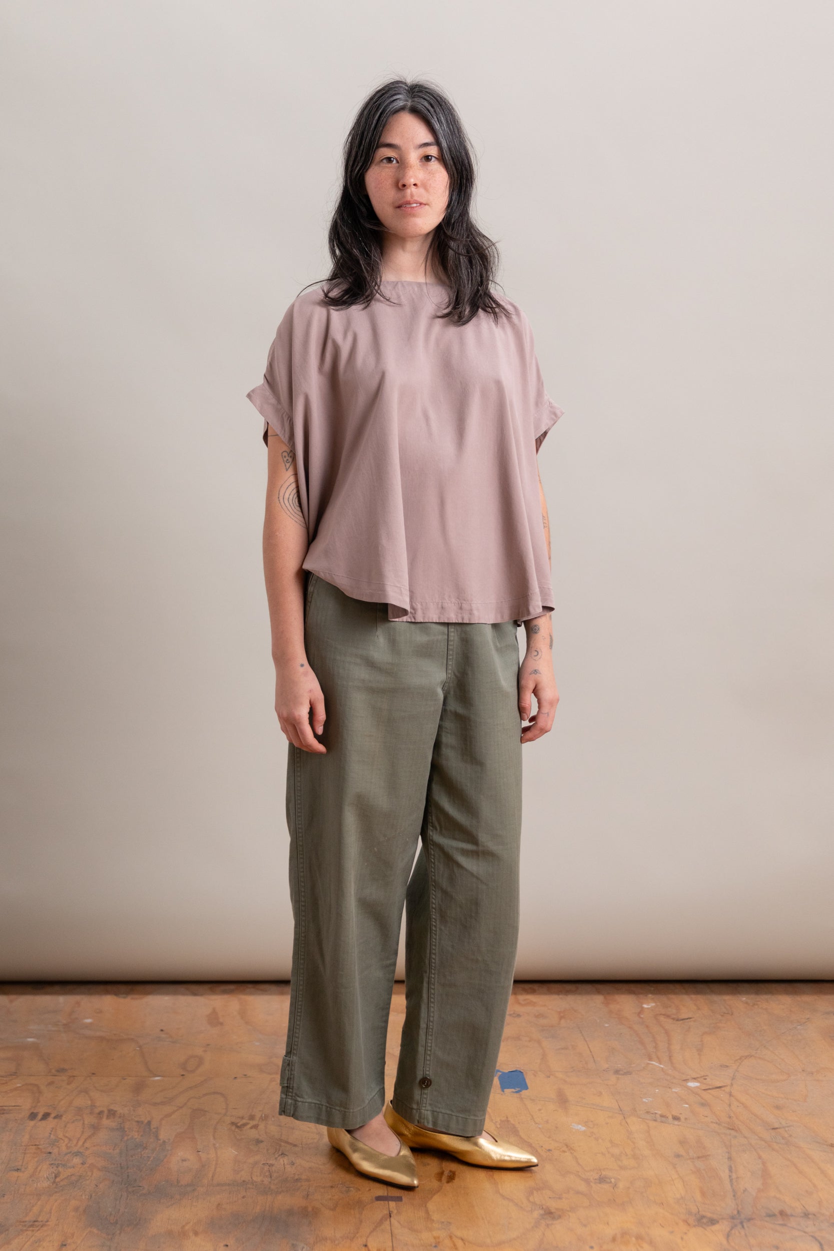 FRANCESCA TOP IN DUSTY VIOLA SPUN SILK