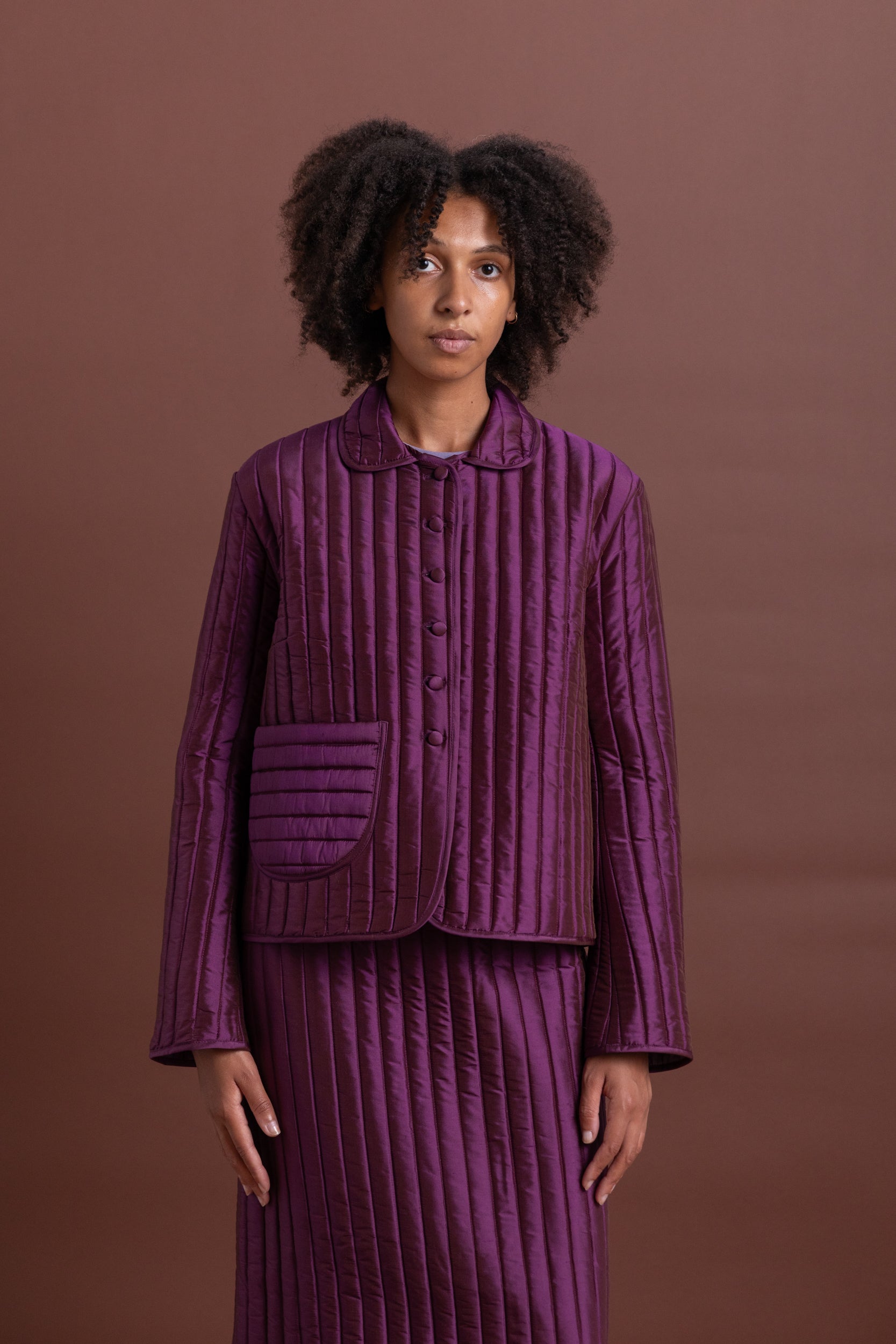 ADA JACKET IN PLUM QUILTED SILK