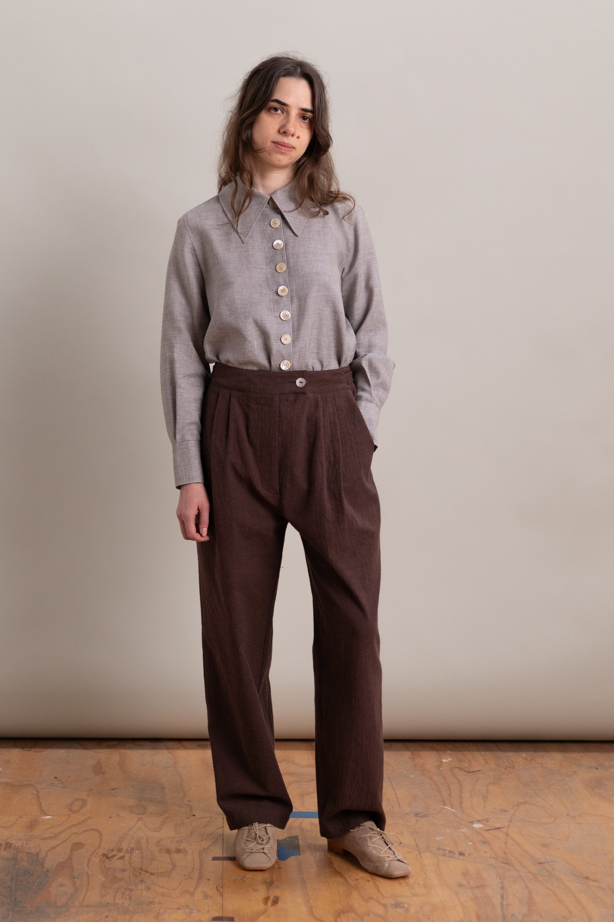 ENYA TROUSER IN FOG PURPLE HIGH TWISTED COTTON POPLIN
