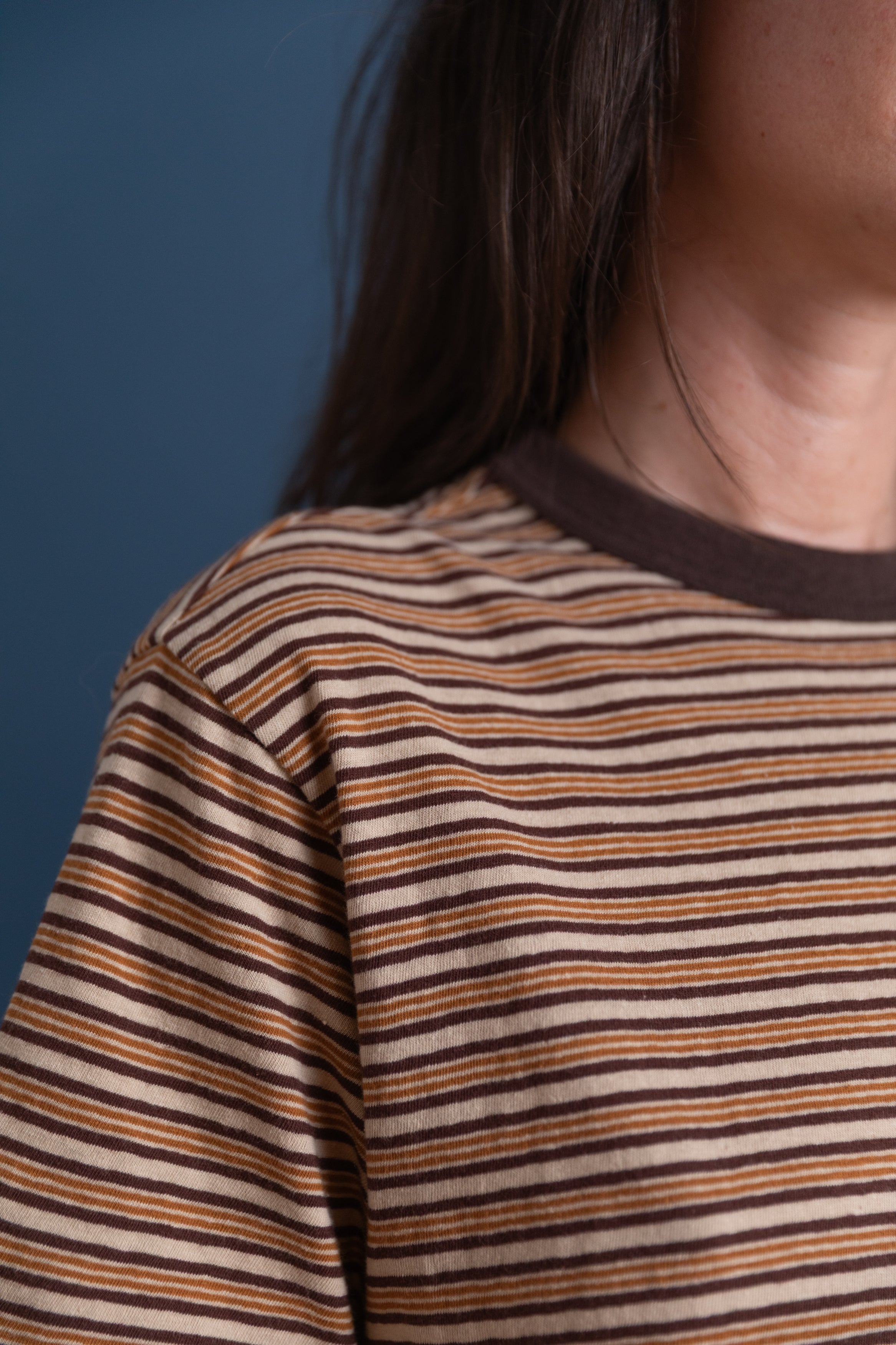 JAPANESE JERSEY SHORT SLEEVE T-SHIRT IN BROWN STRIPE