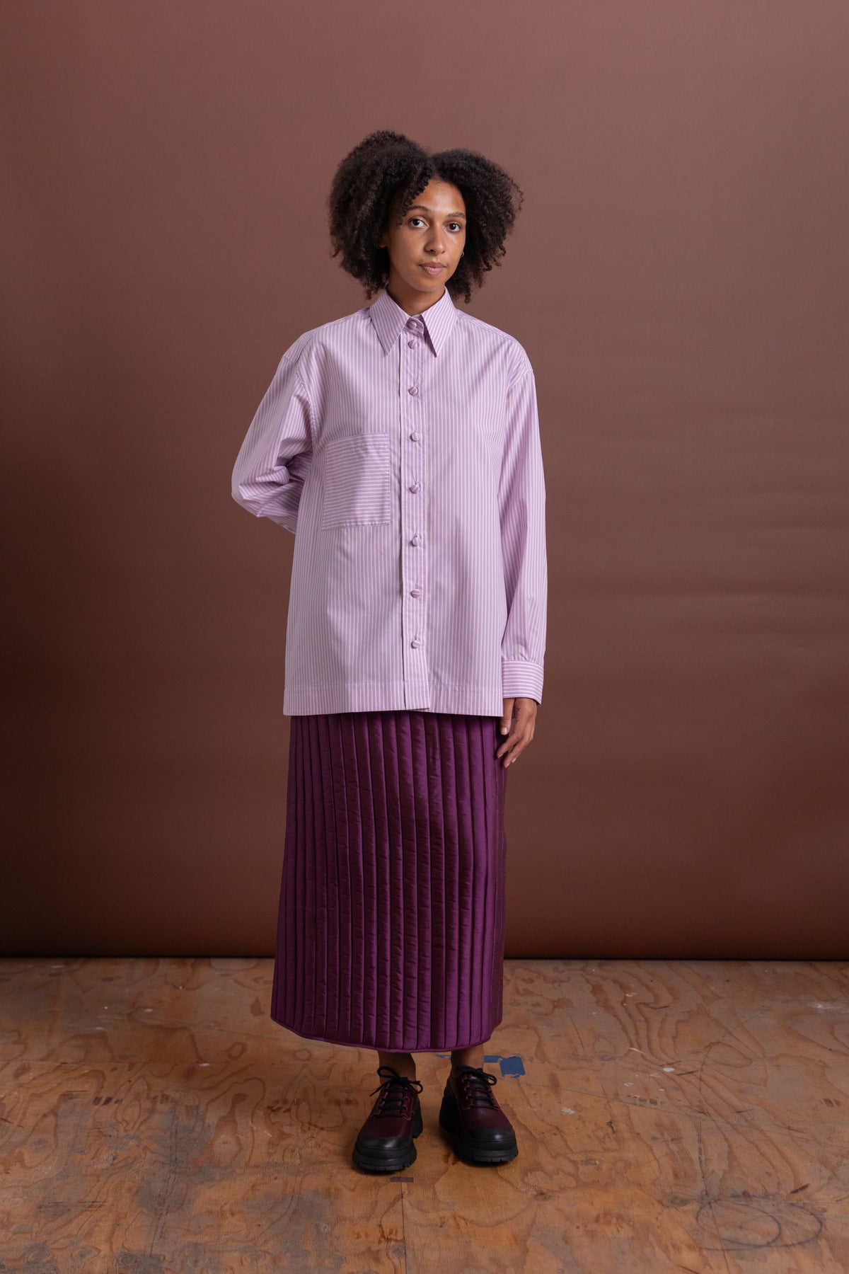 JUNE SHIRT IN LILAC STRIPE JAPANESE COTTON