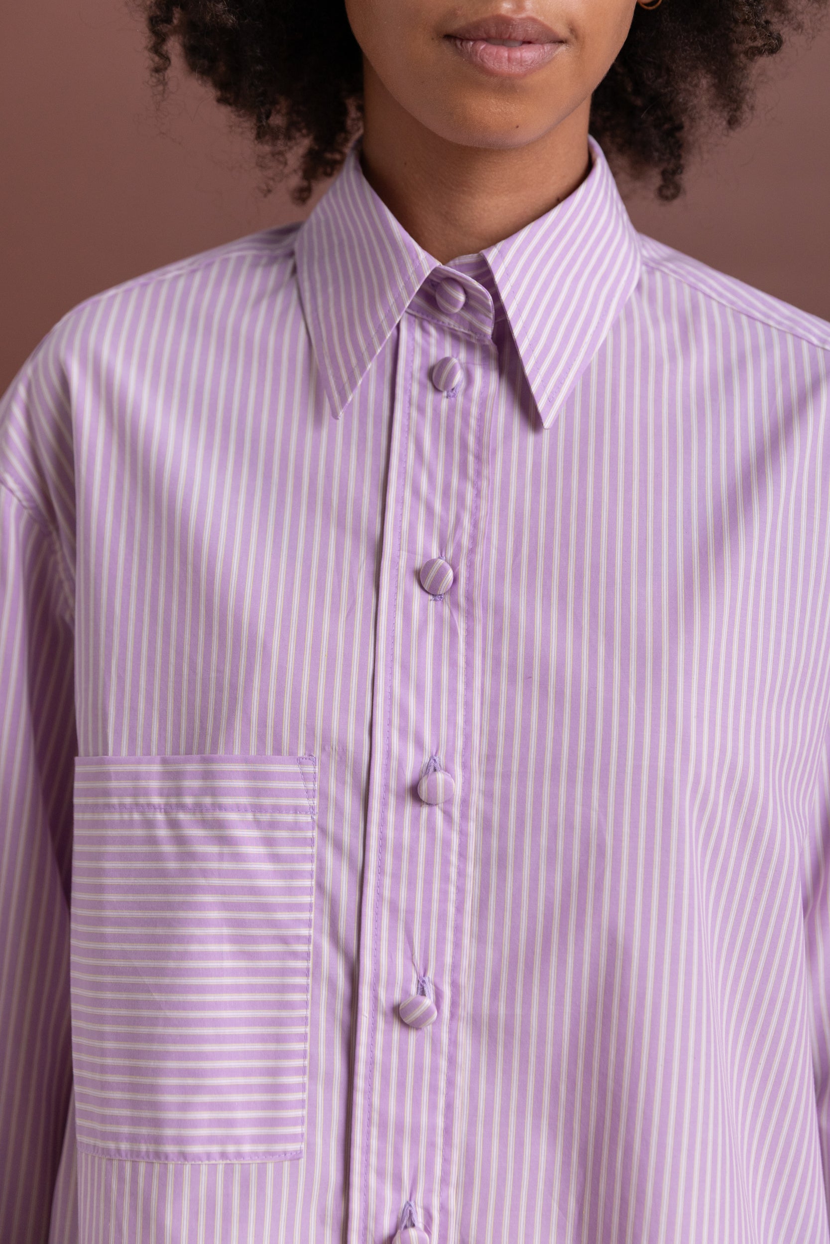 JUNE SHIRT IN LILAC STRIPE JAPANESE COTTON