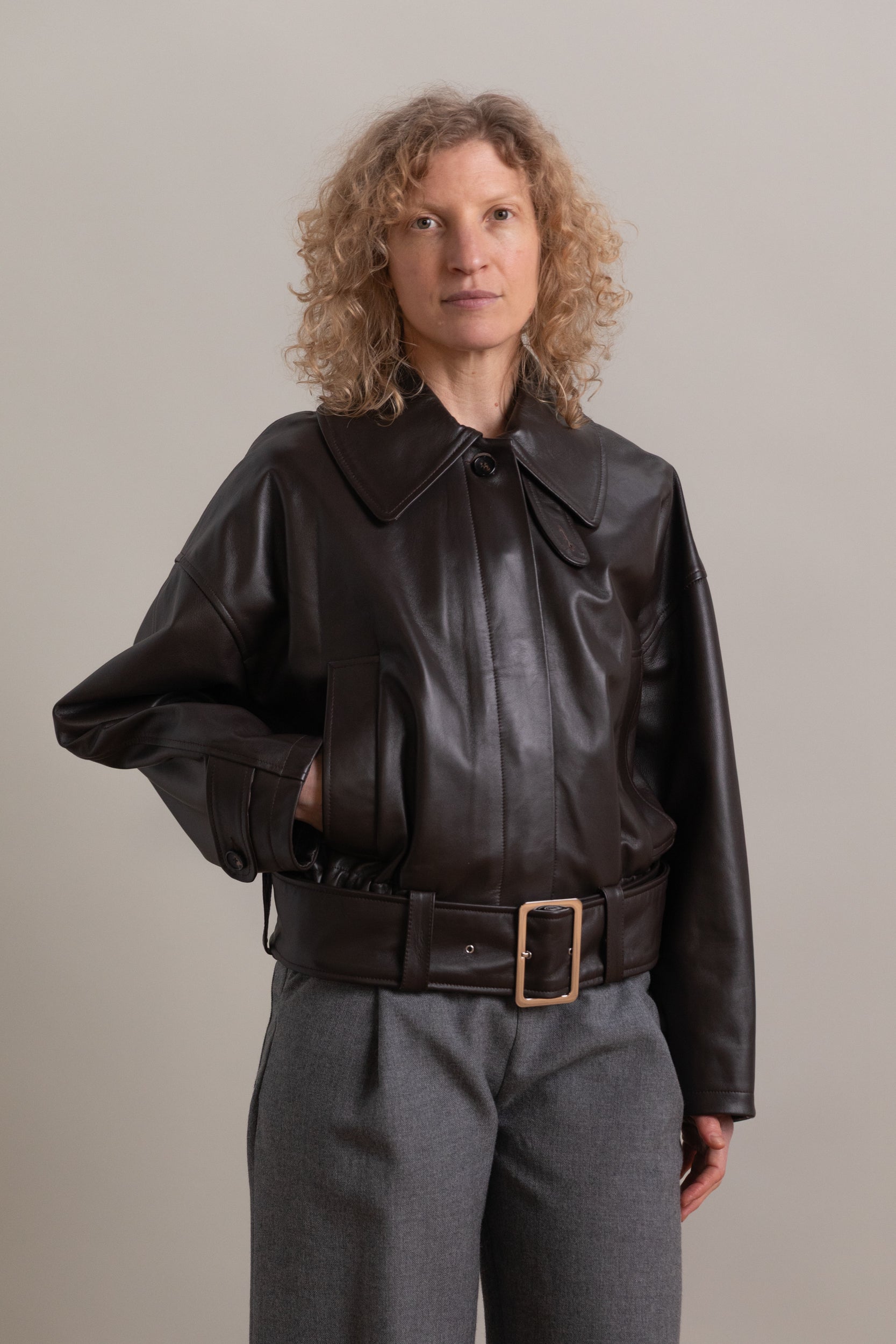 NARA JACKET IN CHOCOLATE NAPA LEATHER