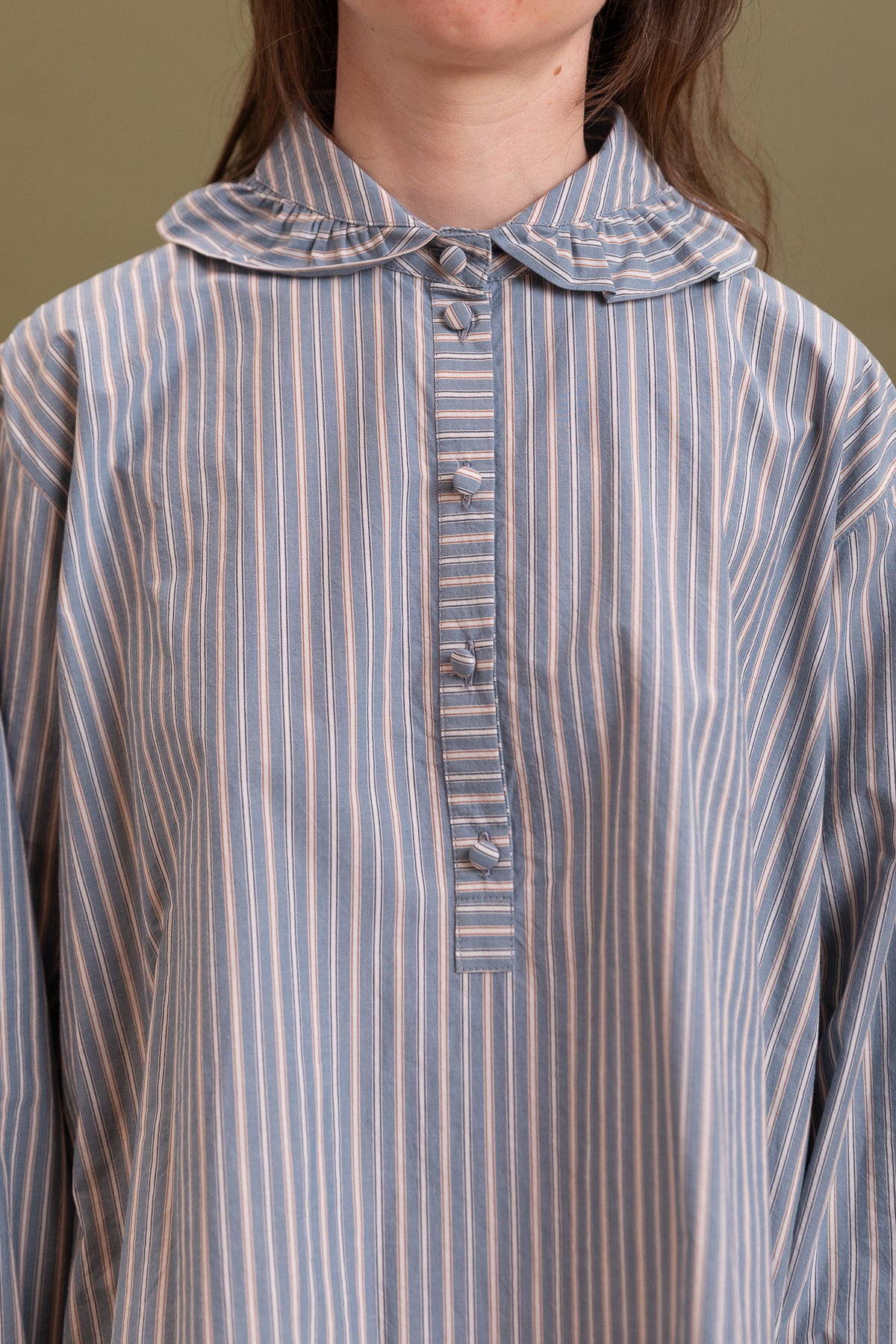 BROOKES SHIRT IN BLUE/BROWN STRIPE