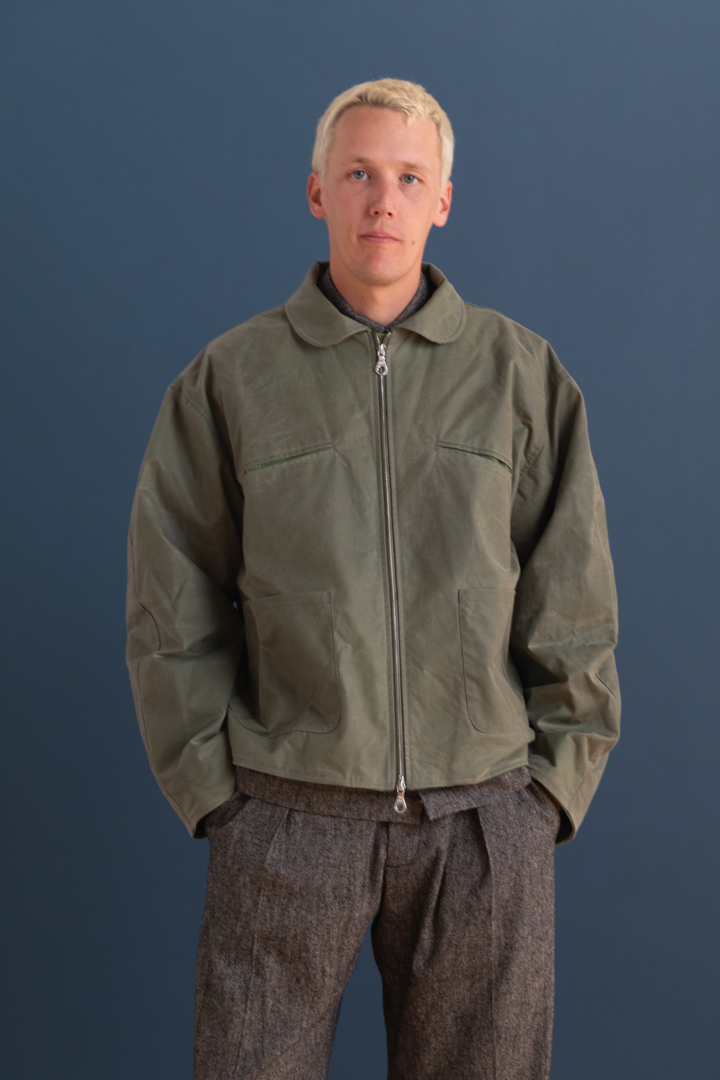BRITISH WAXED COTTON FLYING JACKET IN SAGE