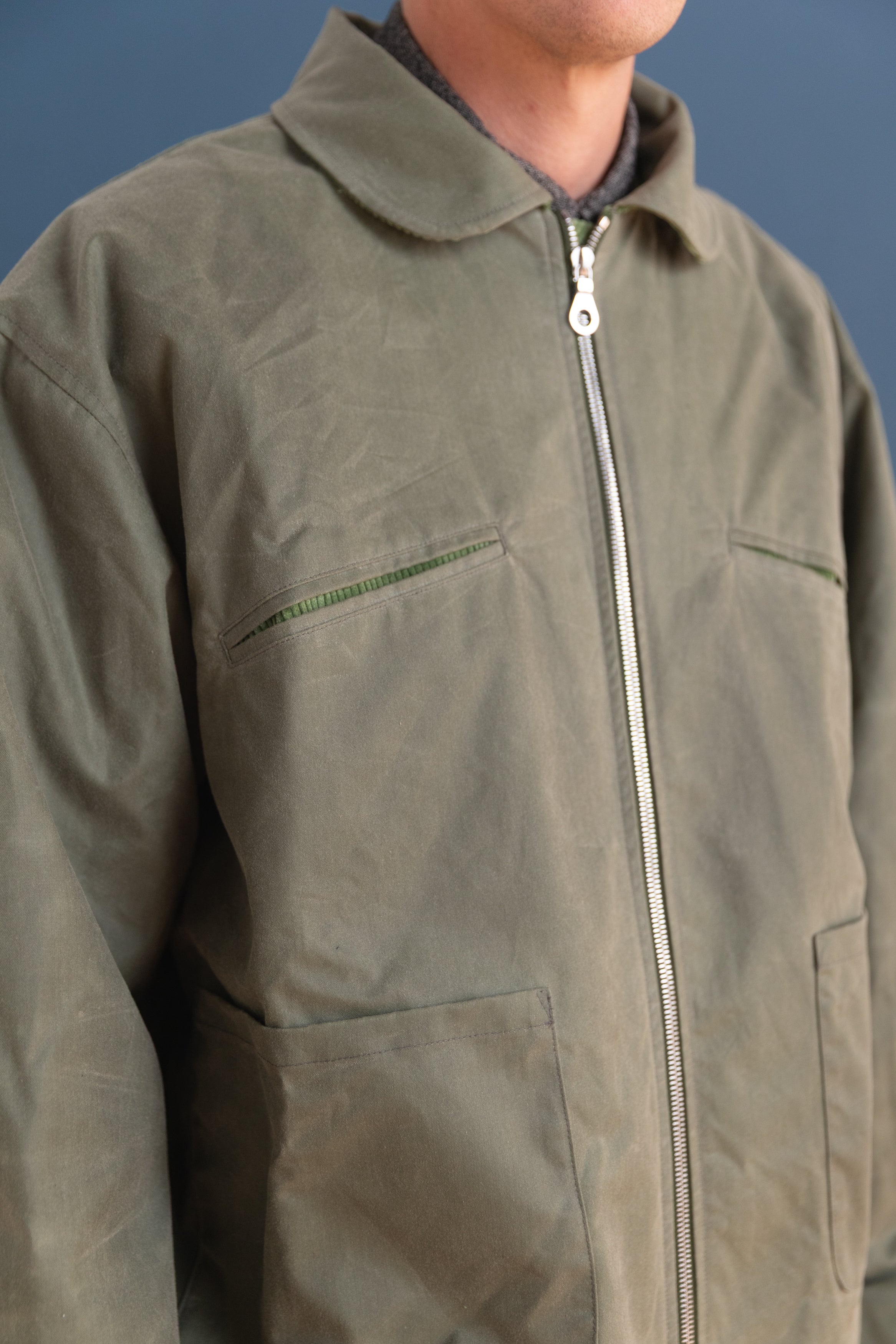 BRITISH WAXED COTTON FLYING JACKET IN SAGE