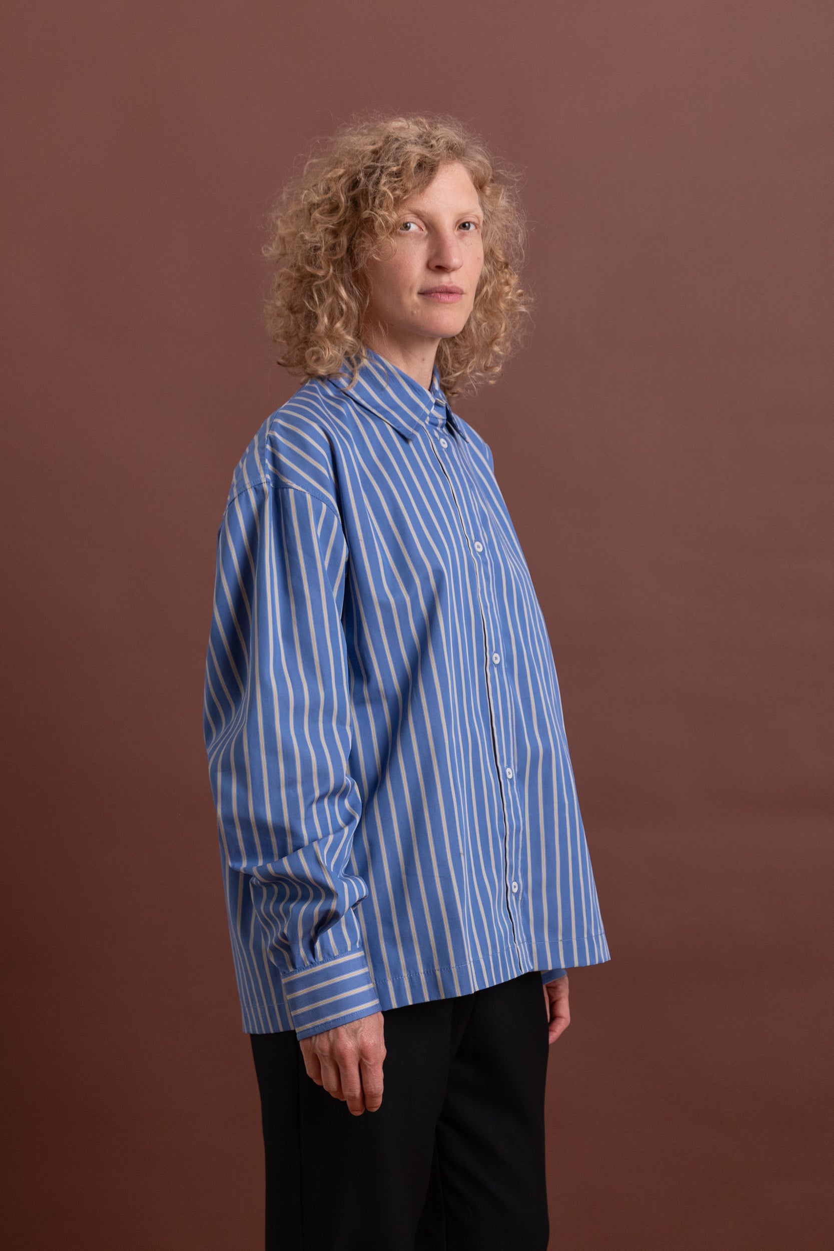 DENNIS SHIRT IN BLUE JAPANESE STRIPED SHIRTING