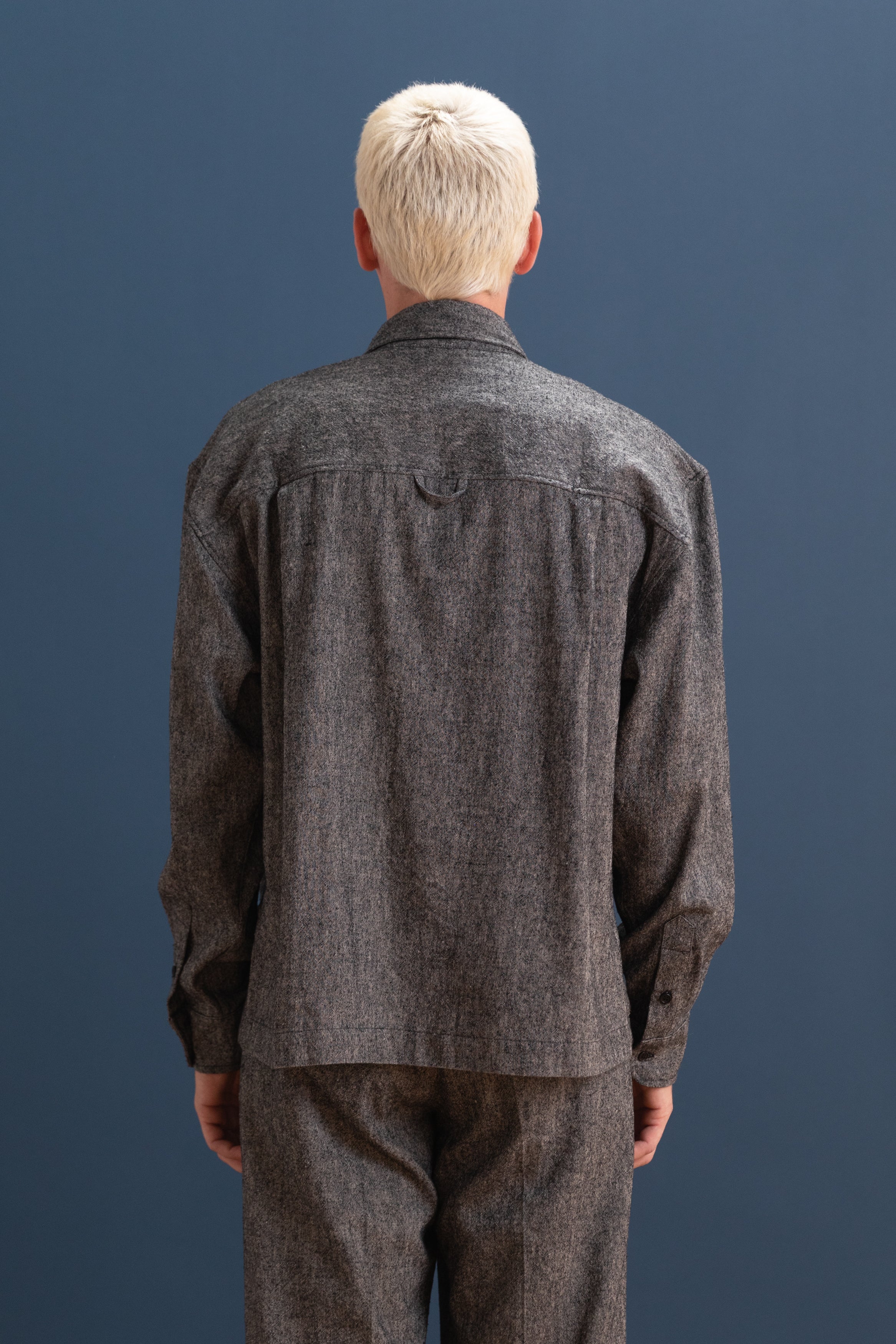 DENNIS SHIRT IN SPECKLED BLACK JAPANESE FLAX/SILK