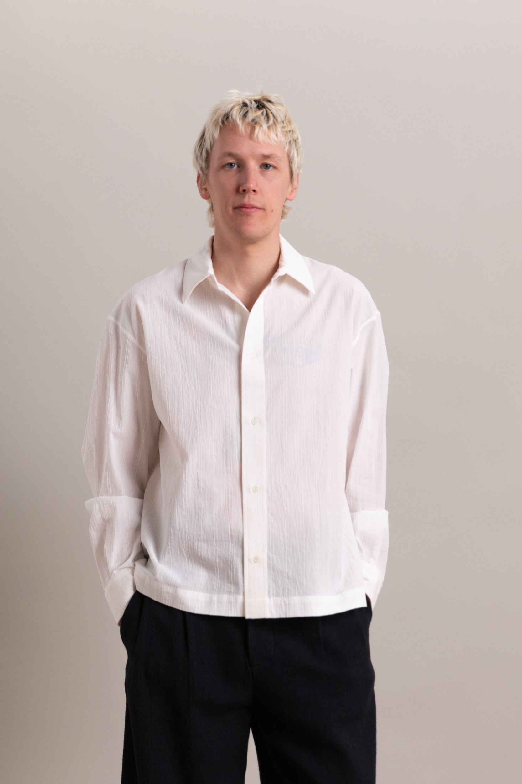 DENNIS SHIRT IN WHITE JAPANESE DOBBY CHAMBRAY COTTON