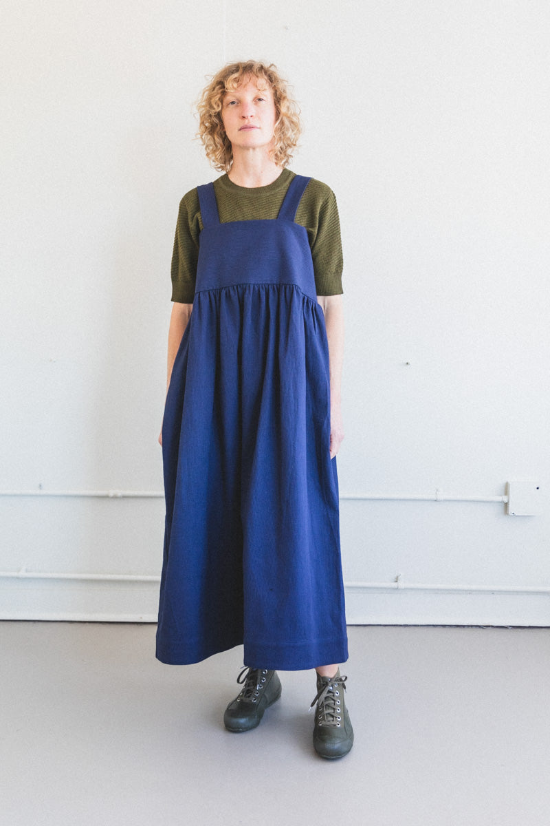 ELBA DRESS IN NAVY RAISED STRIPE COTTON