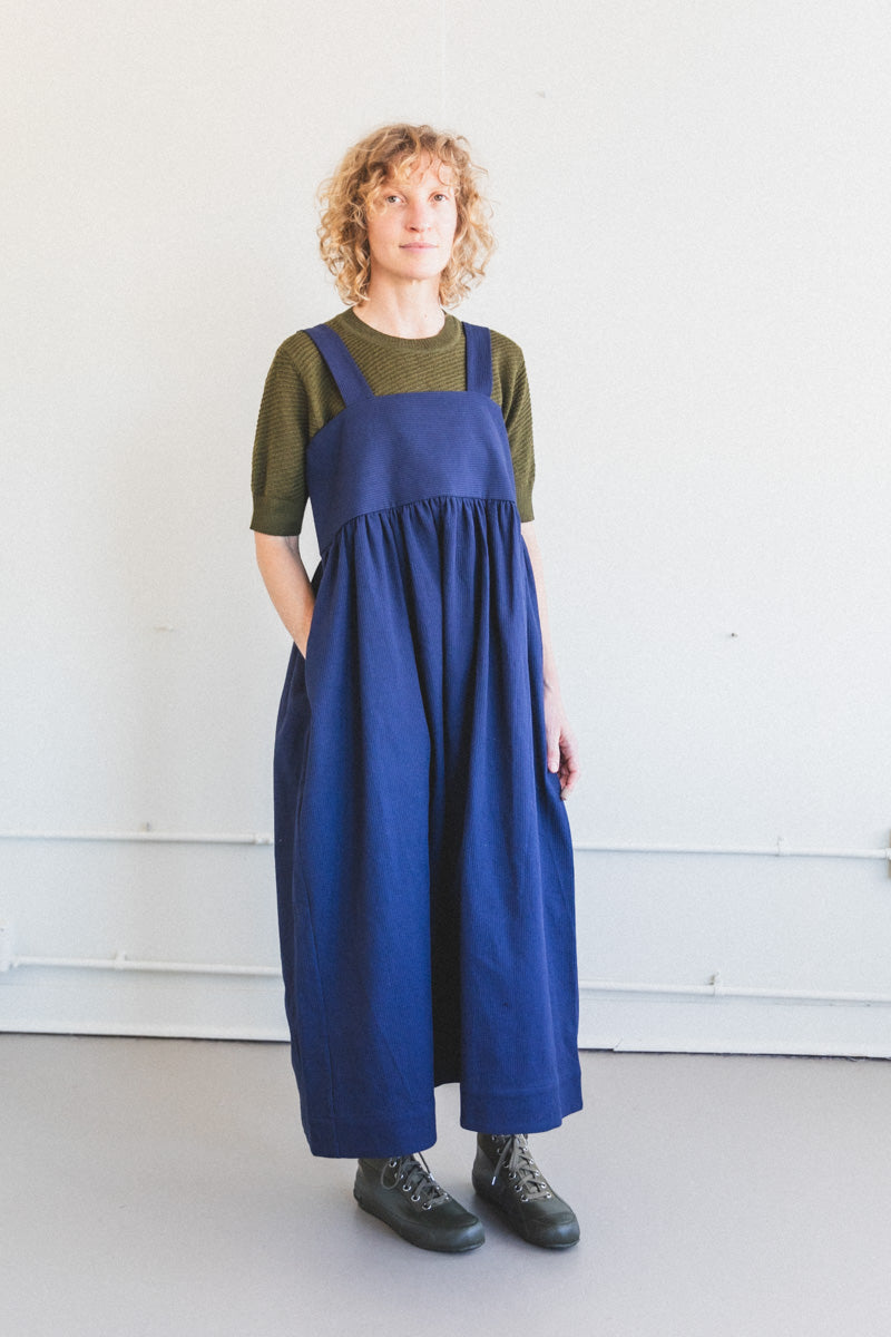 ELBA DRESS IN NAVY RAISED STRIPE COTTON