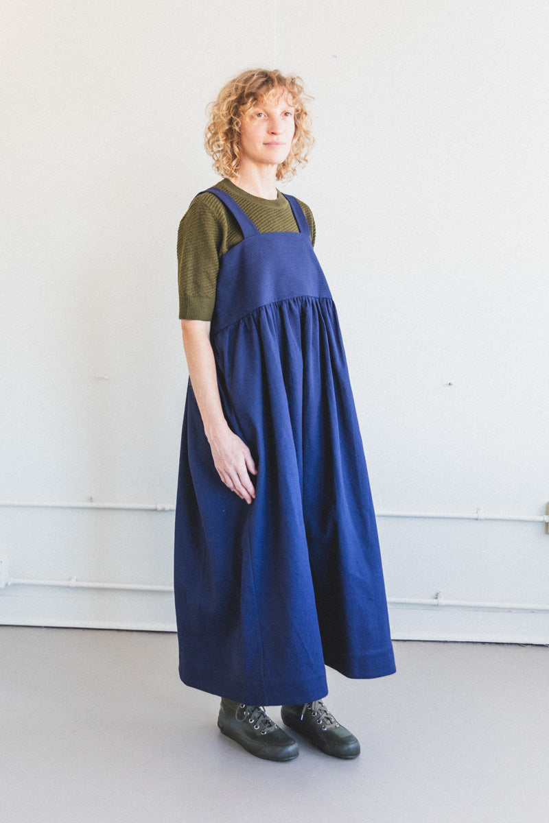 ELBA DRESS IN NAVY RAISED STRIPE COTTON