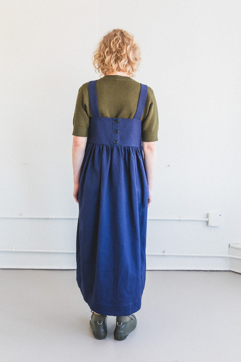 ELBA DRESS IN NAVY RAISED STRIPE COTTON