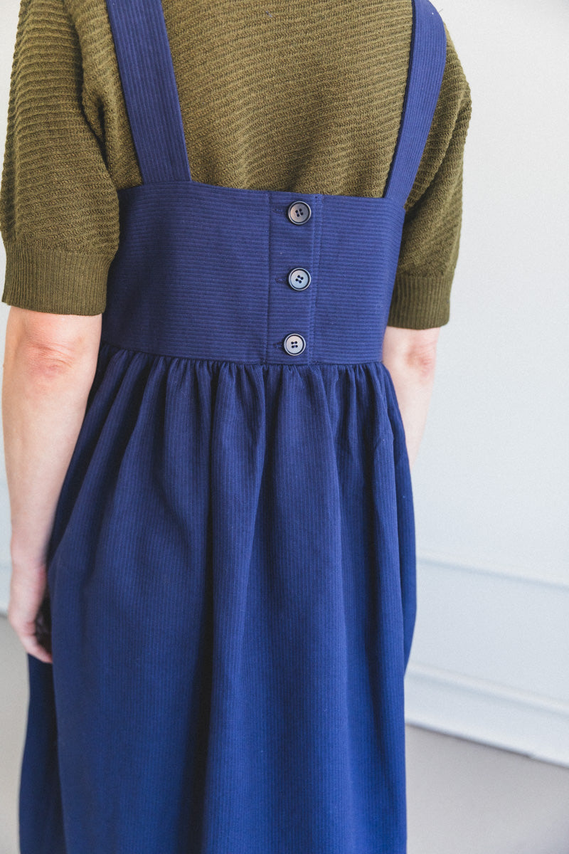 ELBA DRESS IN NAVY RAISED STRIPE COTTON