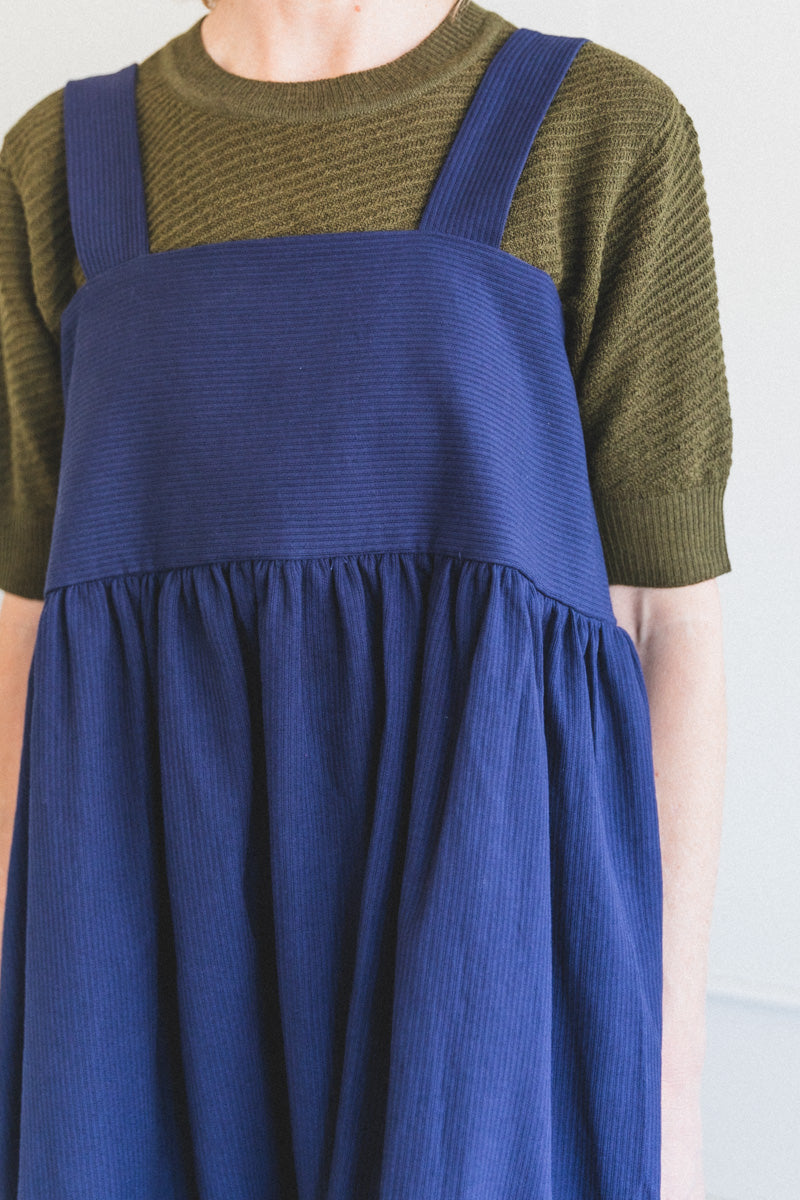 ELBA DRESS IN NAVY RAISED STRIPE COTTON