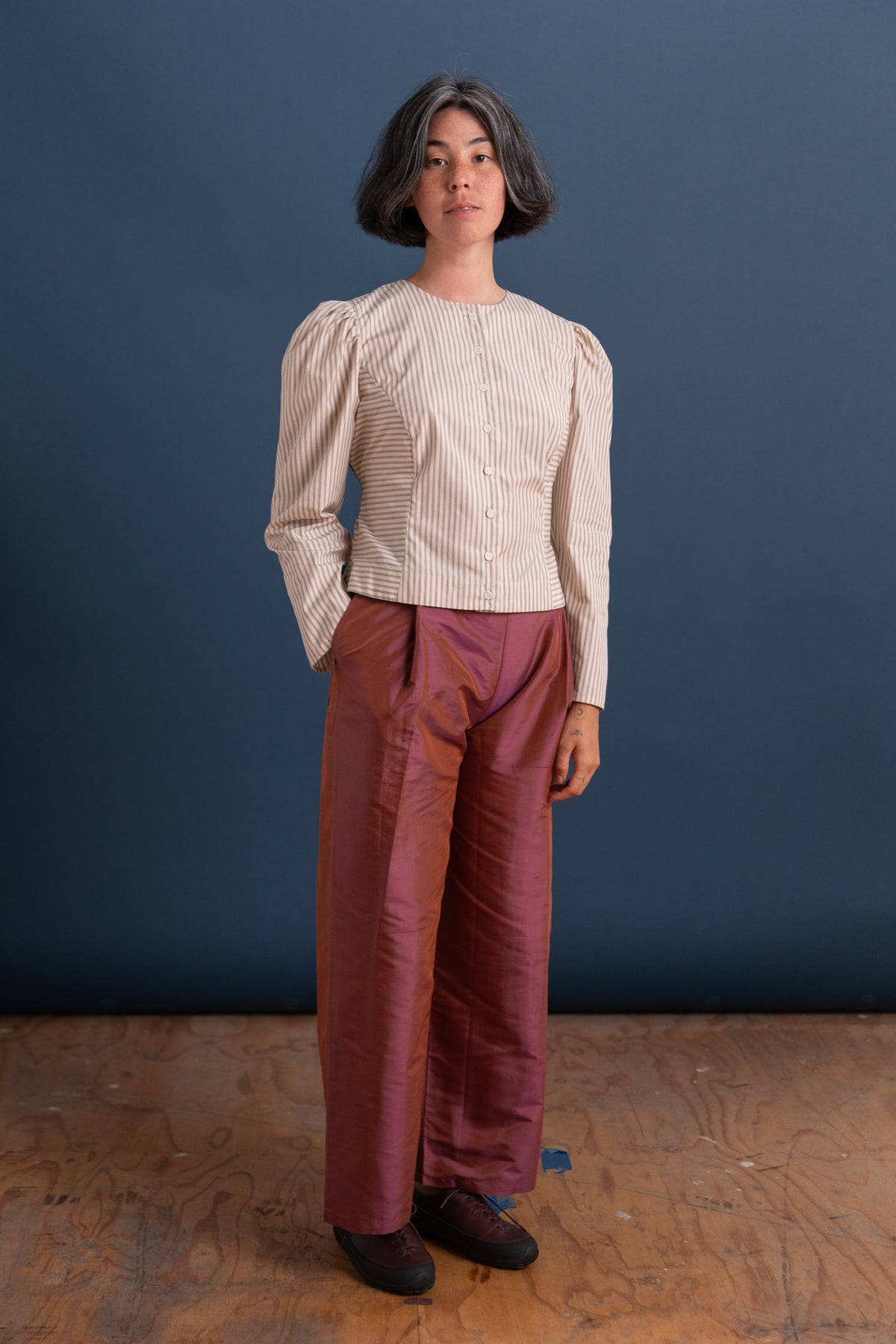 ELIZA PUFF SLEEVE SHIRT IN JAPANESE STRIPED COTTON
