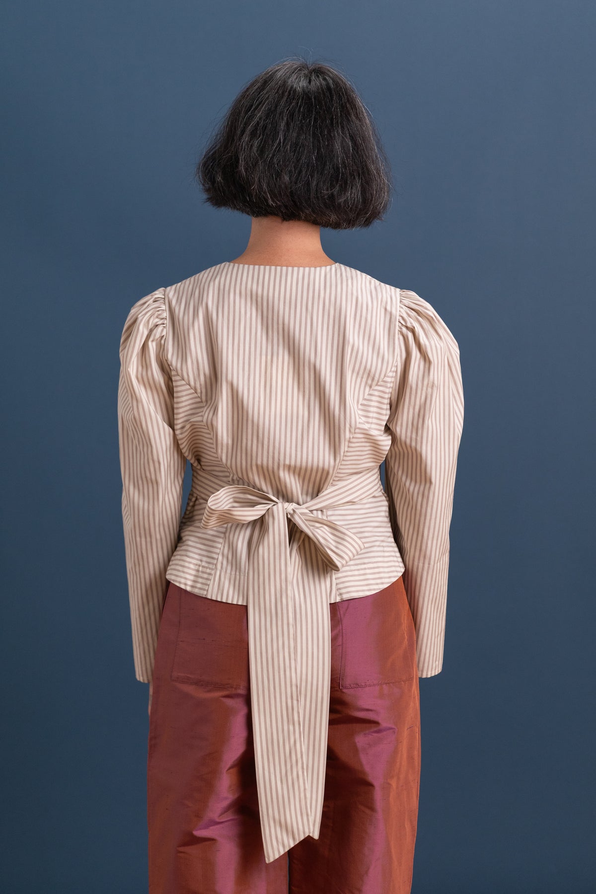 ELIZA PUFF SLEEVE SHIRT IN JAPANESE STRIPED COTTON