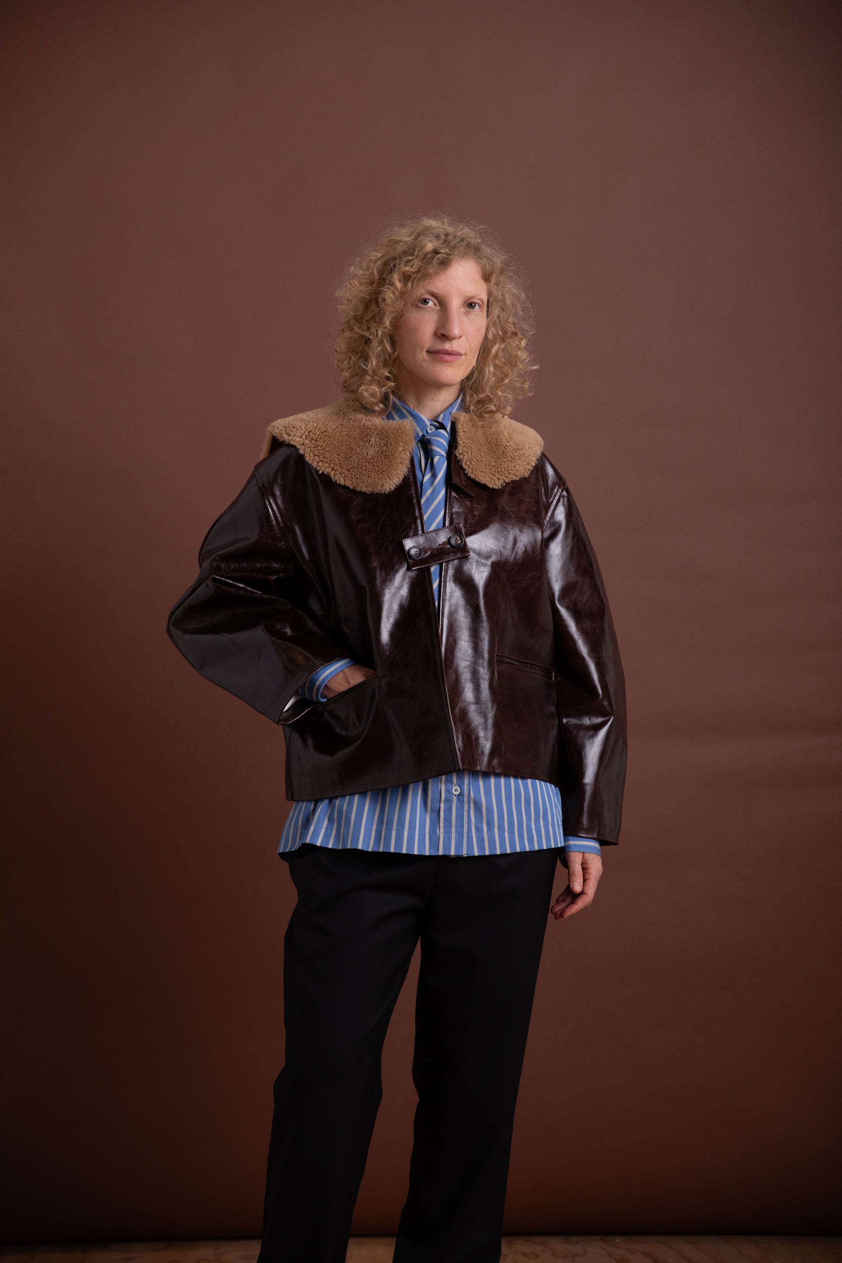 ELLIE JACKET IN CANADA BROWN LEATHER