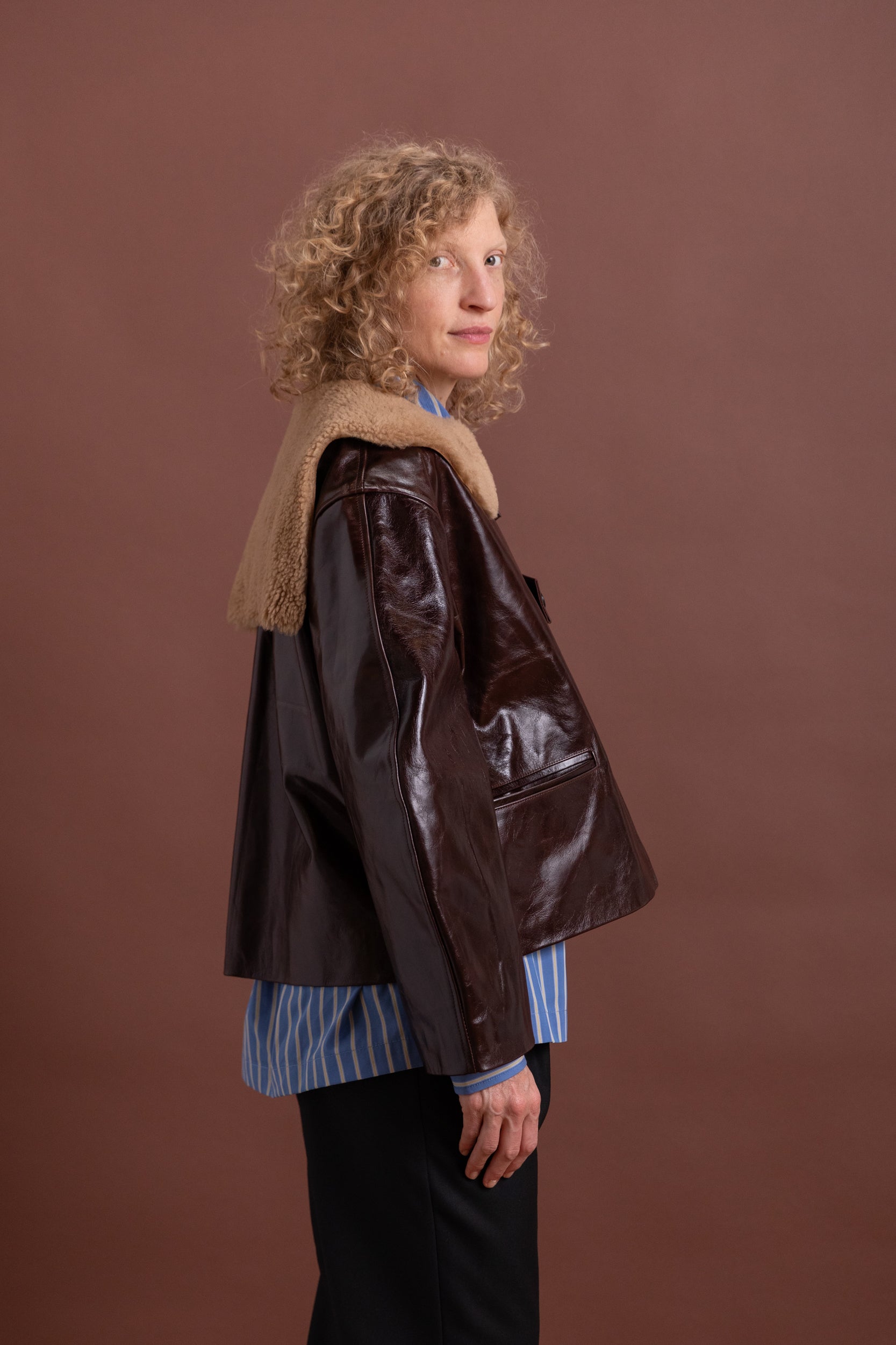 ELLIE JACKET IN CANADA BROWN LEATHER