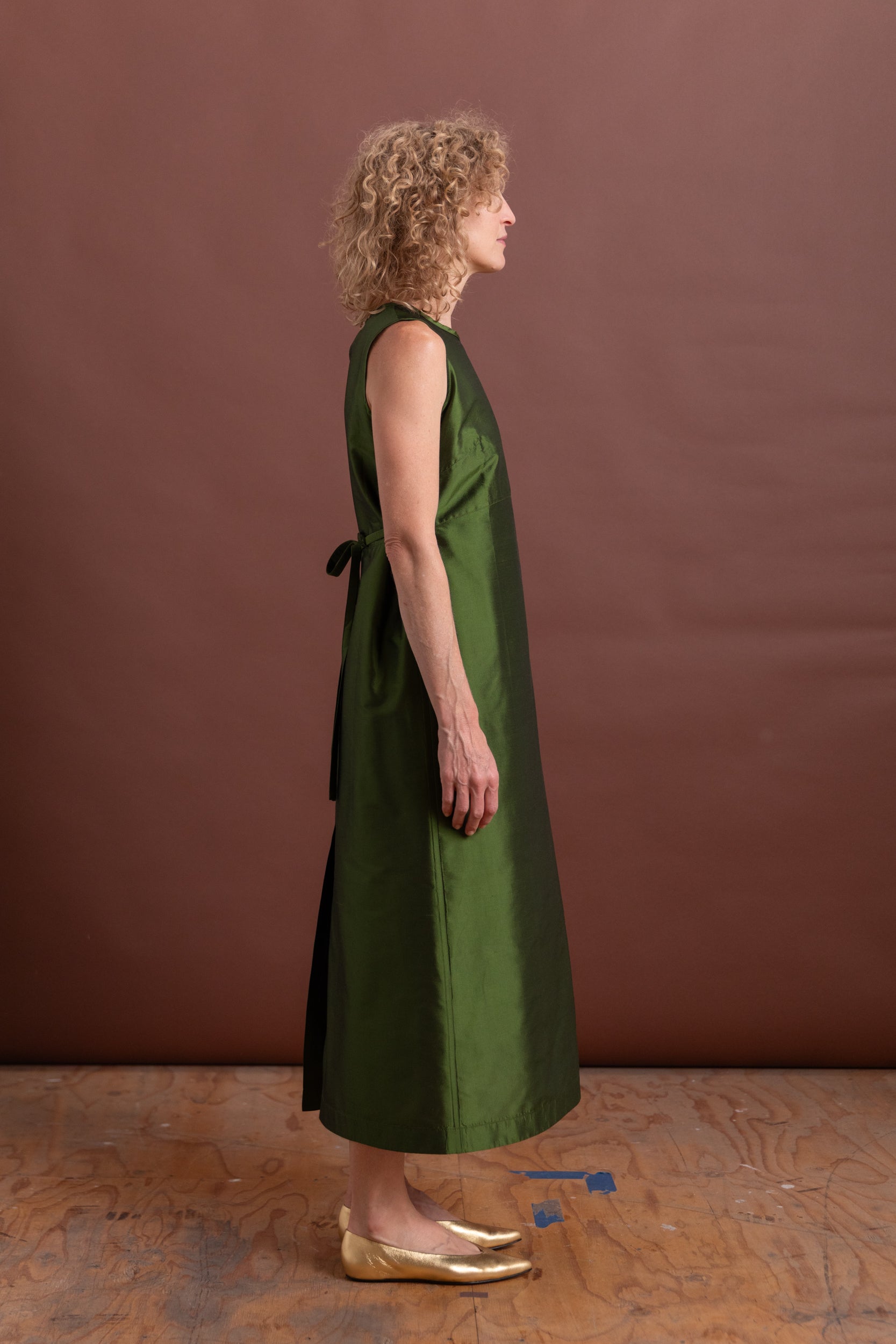 ERIKA DRESS IN BOTTLE SILK DUPION