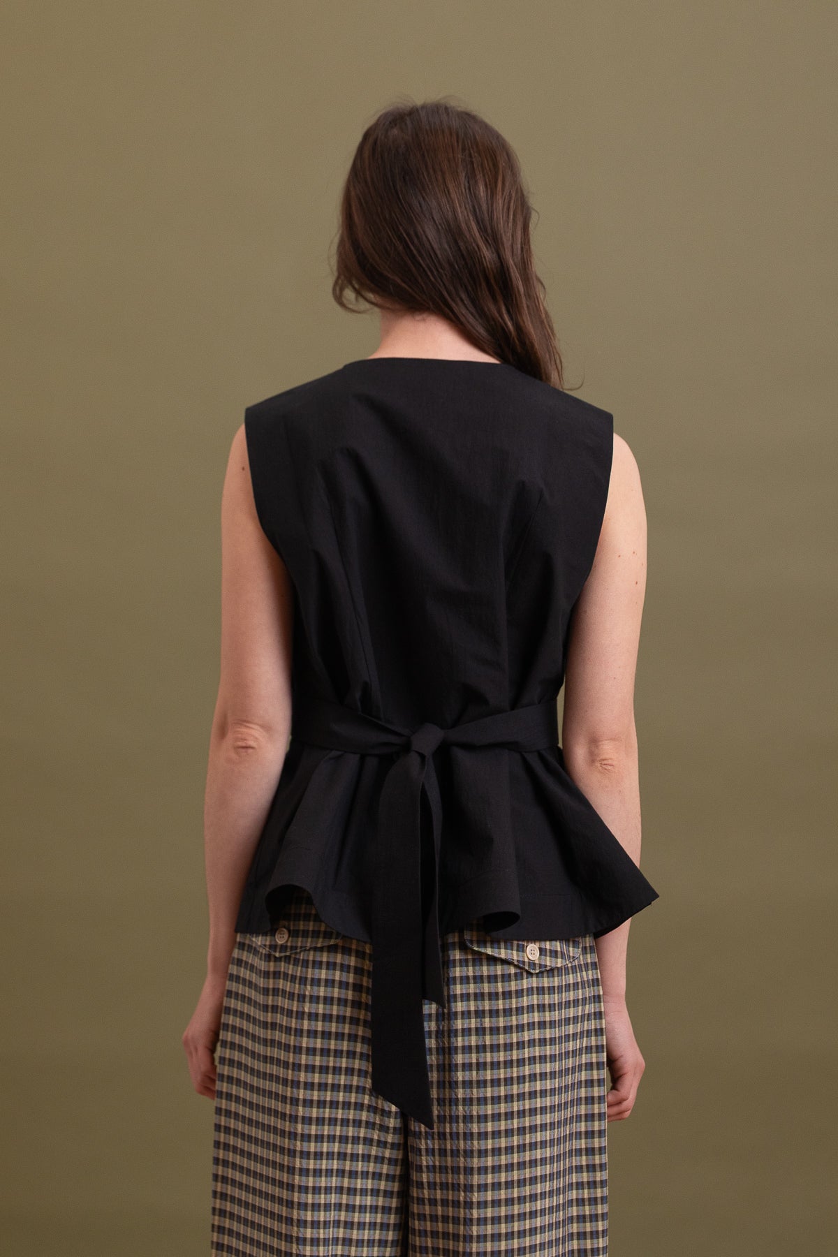 FLO WAISTCOAT IN BLACK JAPANESE COTTON