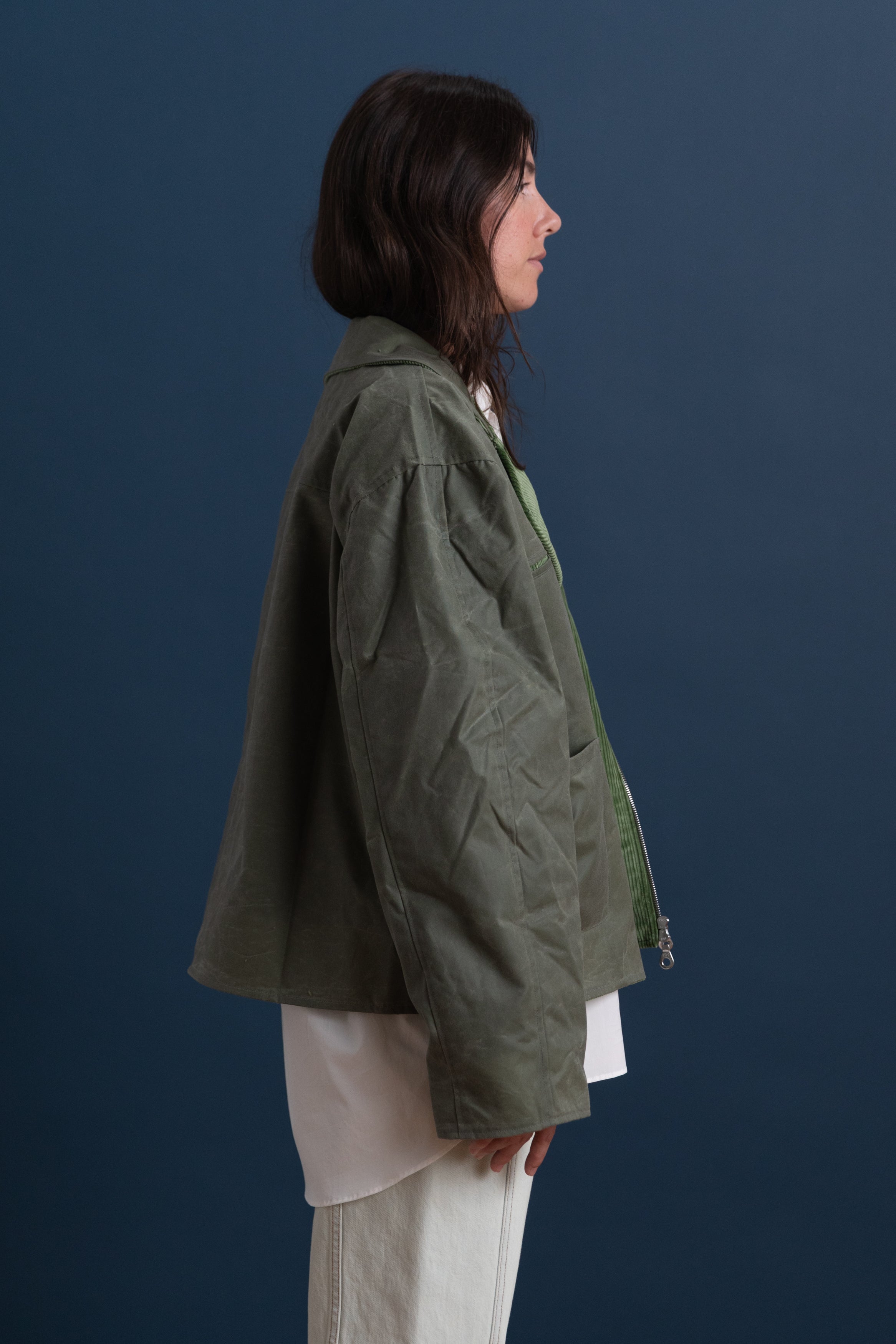 BRITISH WAXED COTTON FLYING JACKET IN SAGE