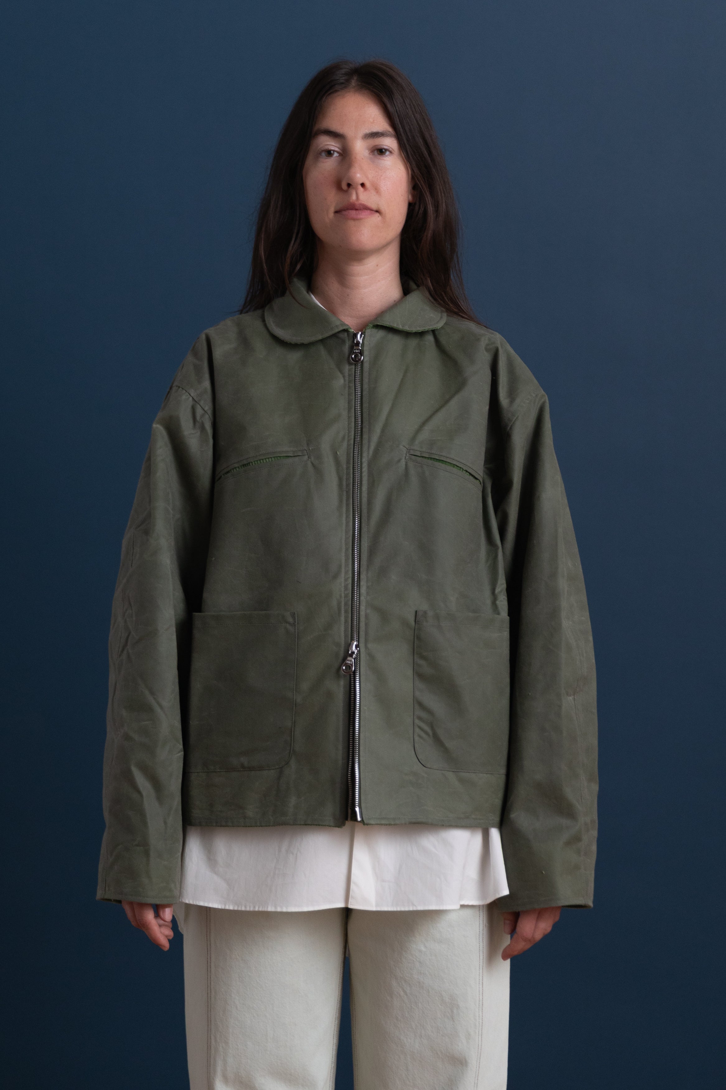 BRITISH WAXED COTTON FLYING JACKET IN SAGE