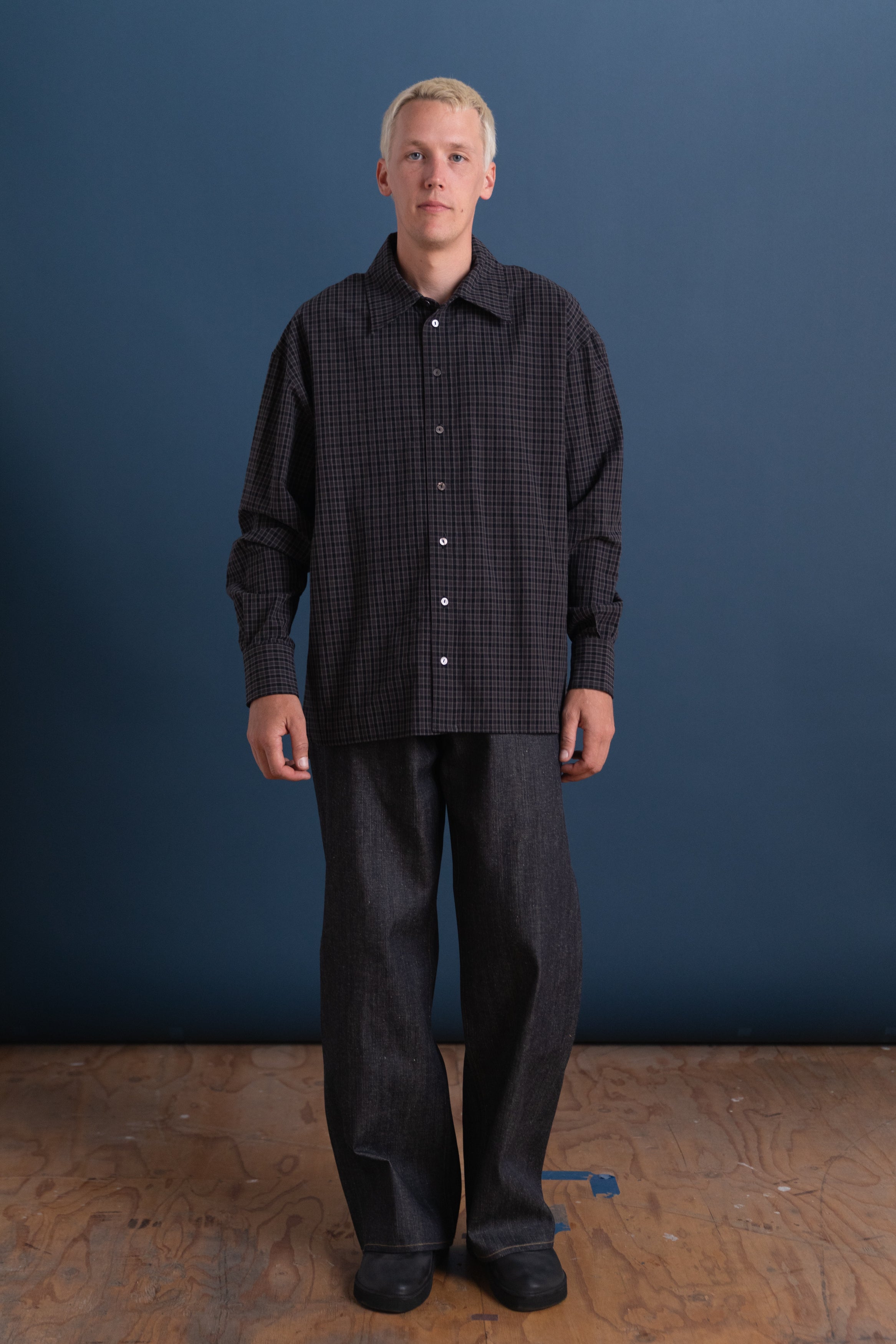 LEO SHIRT IN INK/SMOKE JAPANESE COTTON MINI CHECK