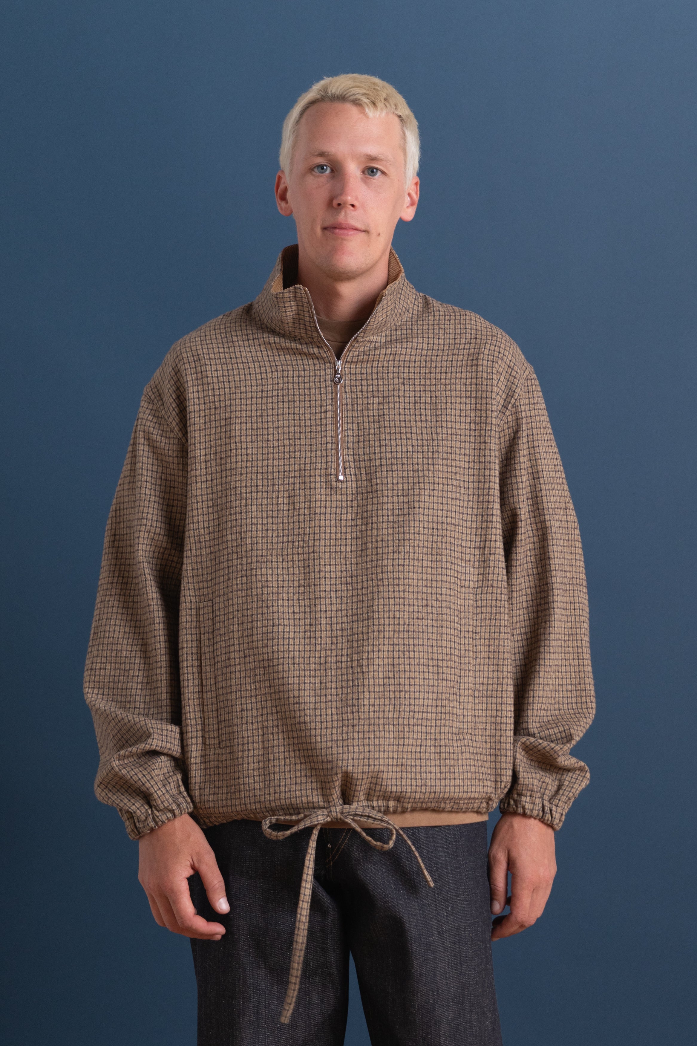 MILES PULLOVER IN BROWN CHECK JAPANESE COTTON/WOOL