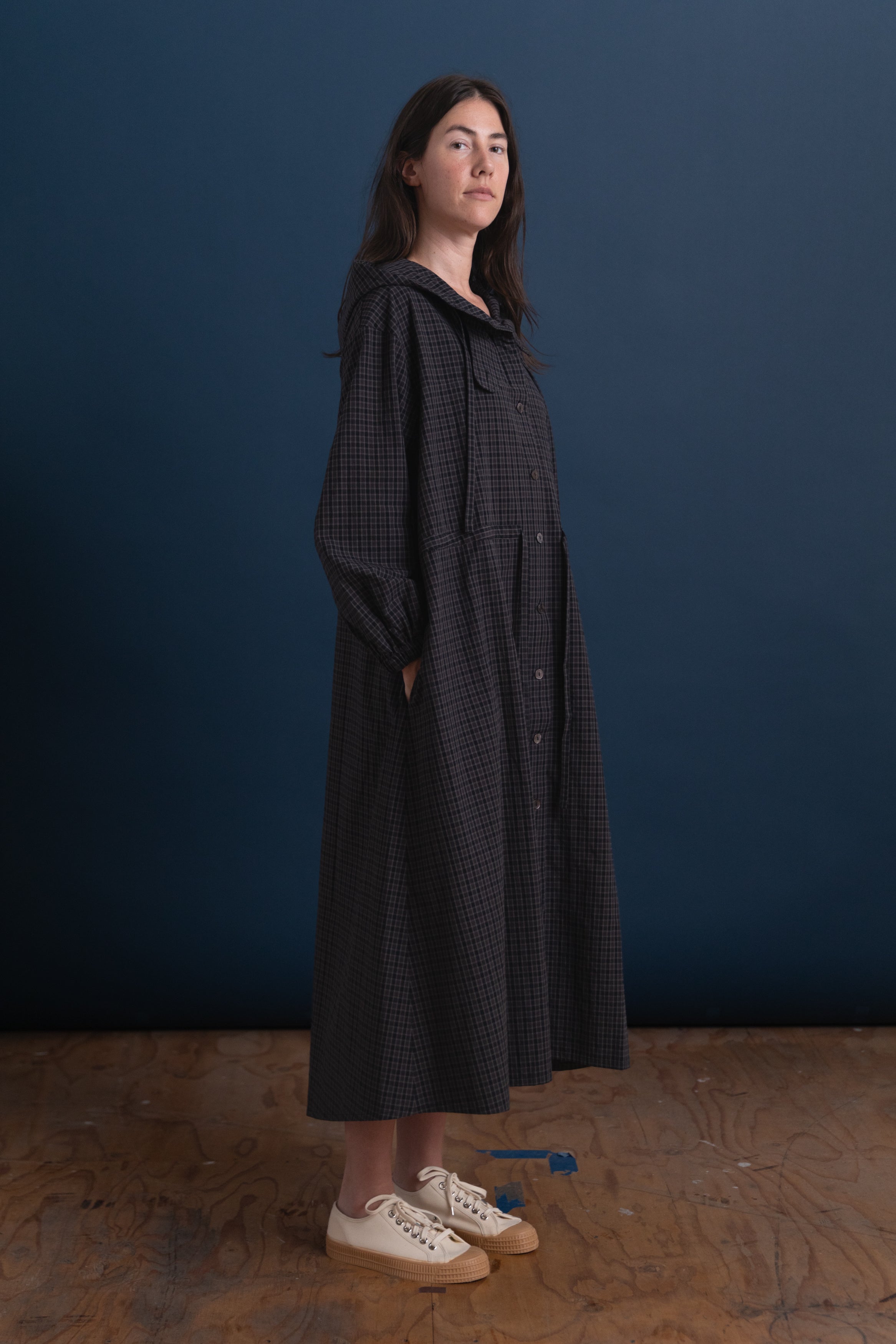 MONA PARKA DRESS IN COTTON MINI CHECK