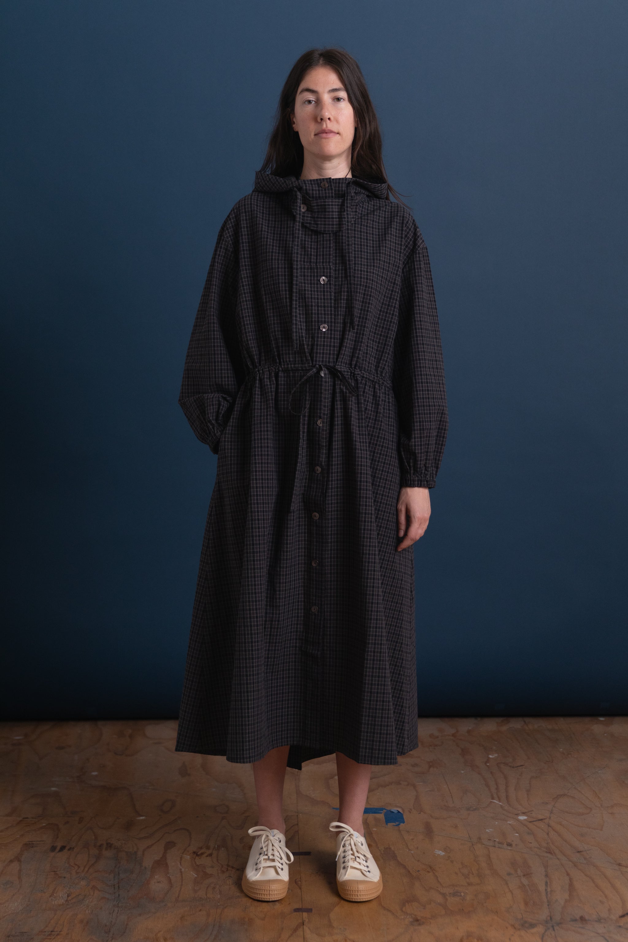 MONA PARKA DRESS IN COTTON MINI CHECK