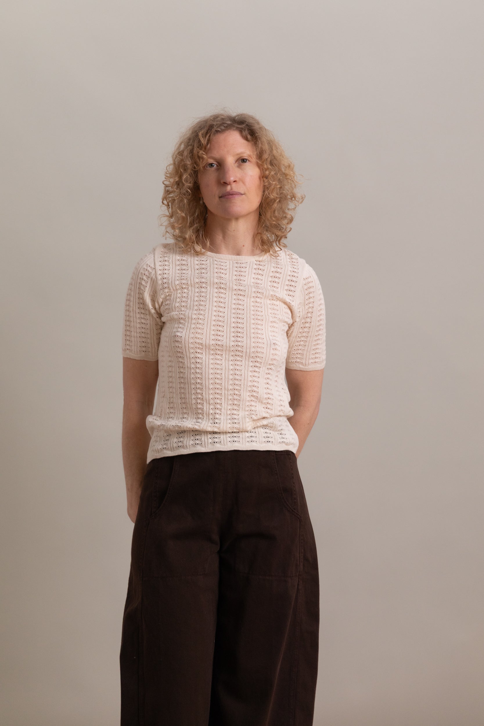 POINTELLE SHIRT IN CHALK COTTON CASHMERE