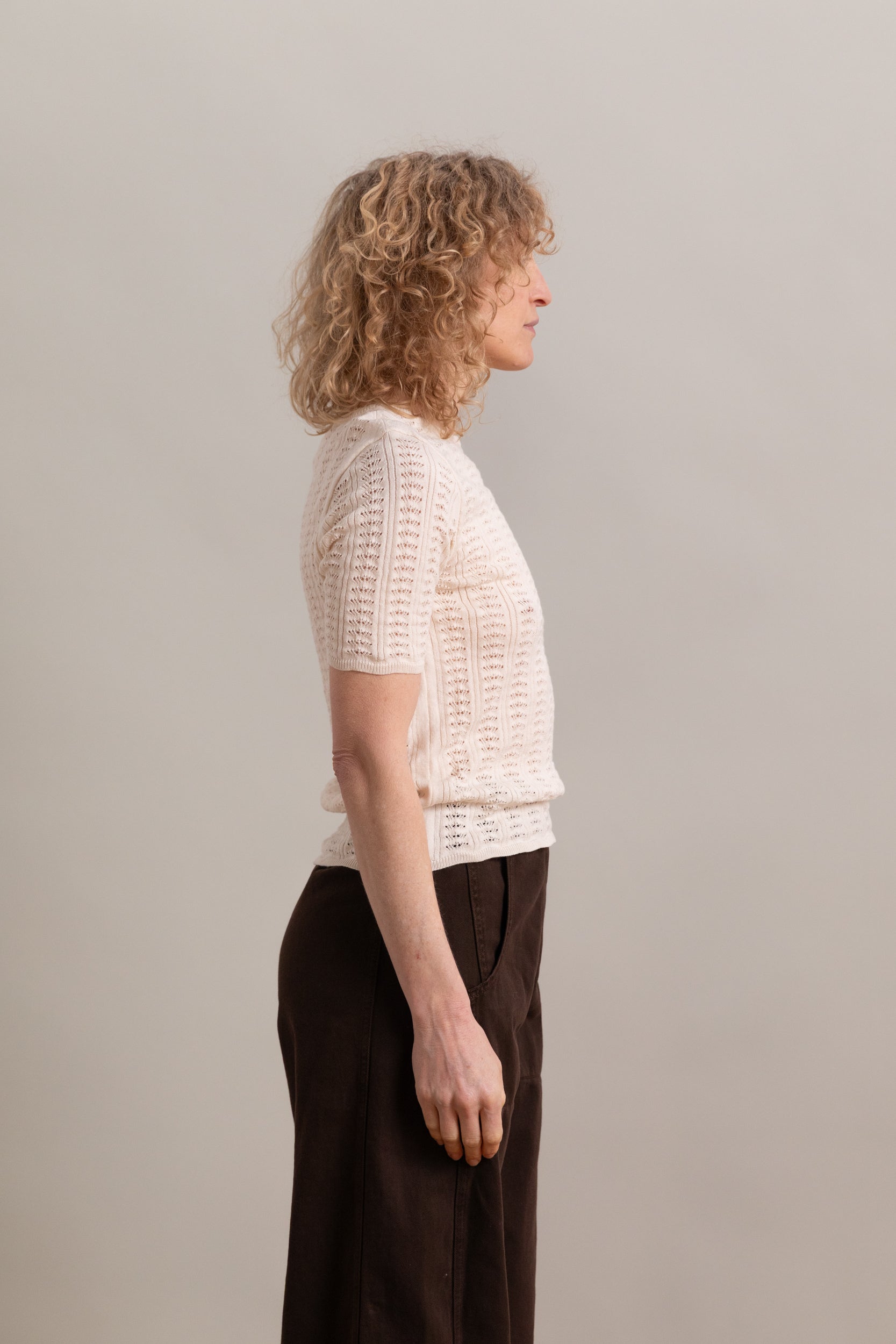 POINTELLE SHIRT IN CHALK COTTON CASHMERE