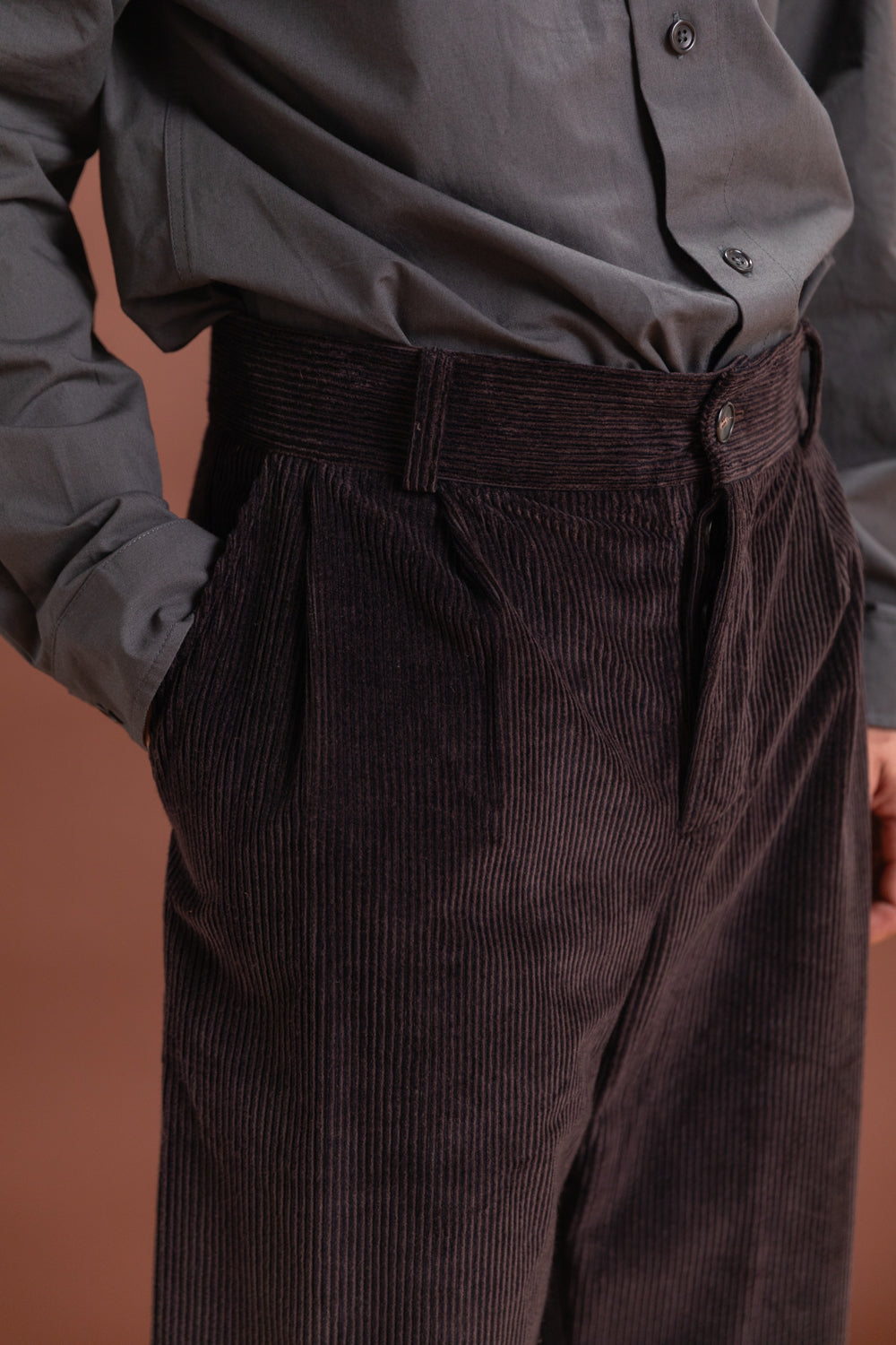 ROBBY TROUSER IN TAUPE JAPANESE TWO TONE COTTON CORDUROY