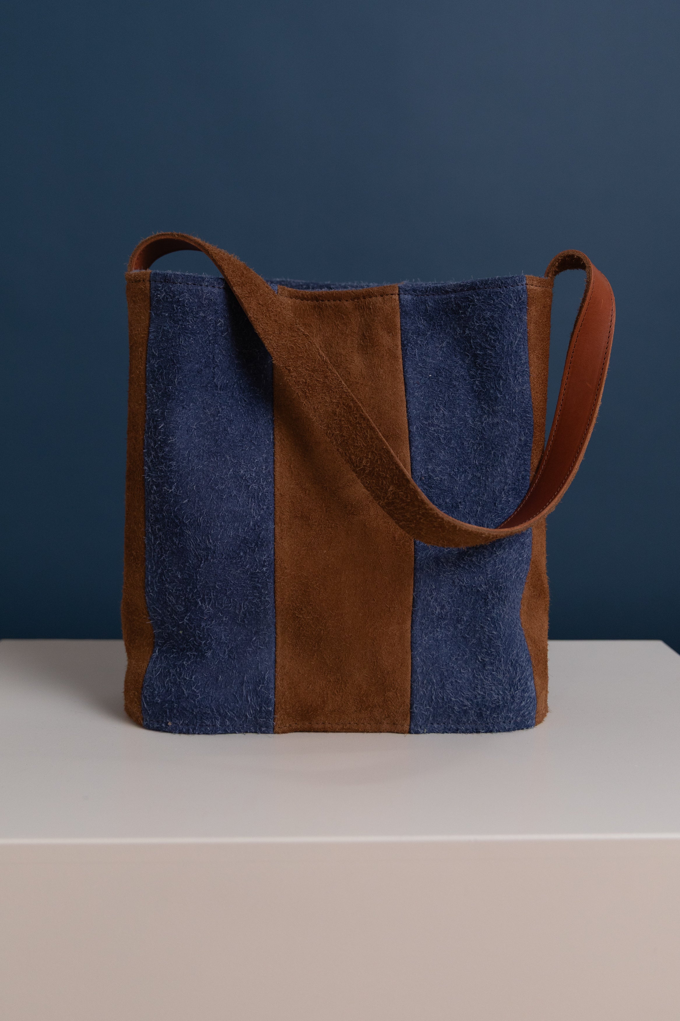 STRIPED SHOULDER BAG IN ITALIAN NAPPED SUEDE