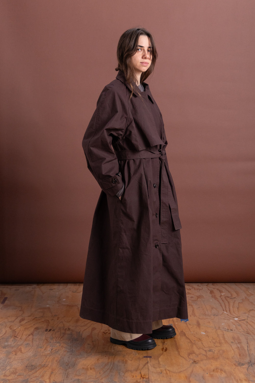 WICKHAM MAC IN DARK MULBERRY BRITISH DRY OILSKIN