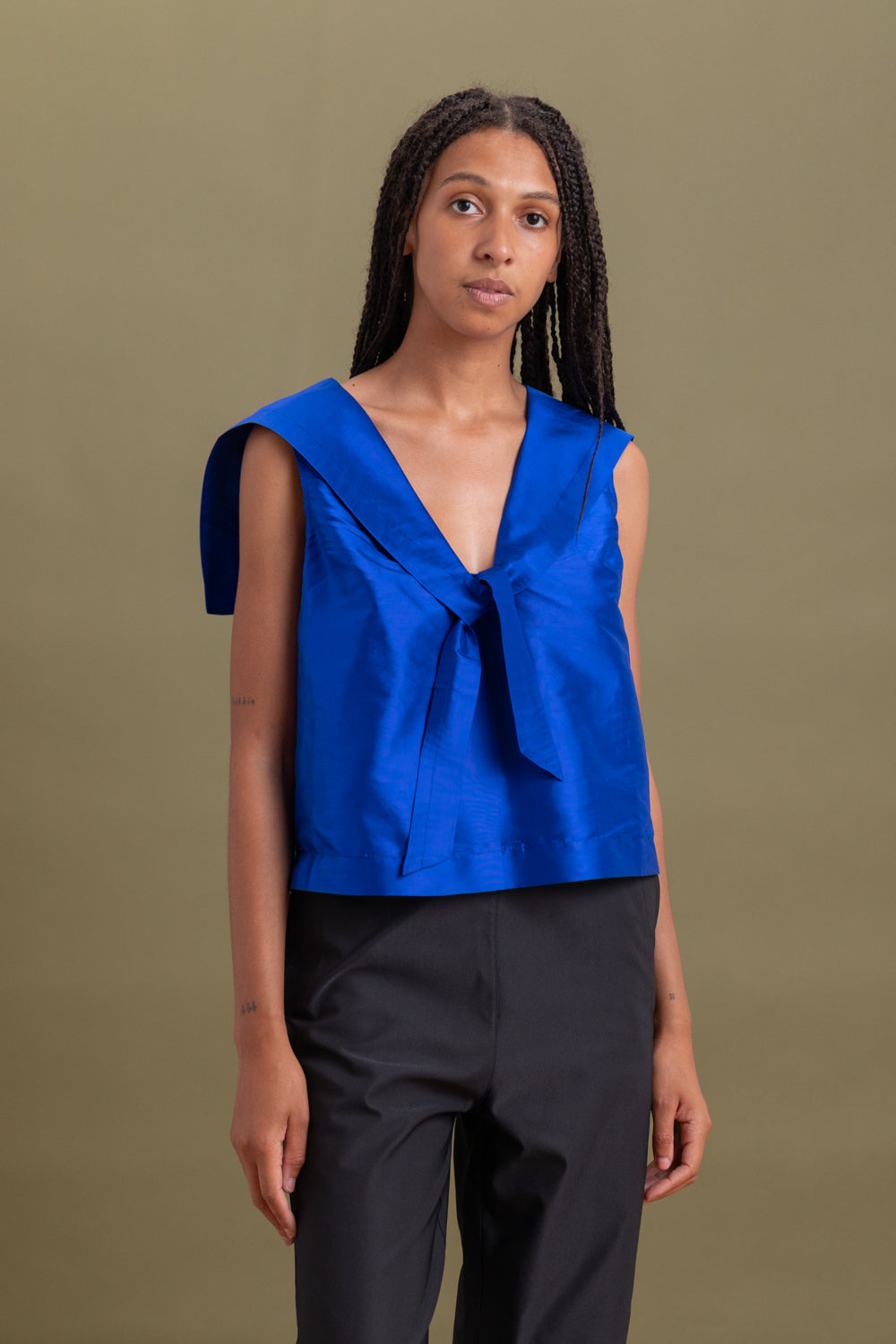 JEAN TOP IN COBALT SILK TAFFETA