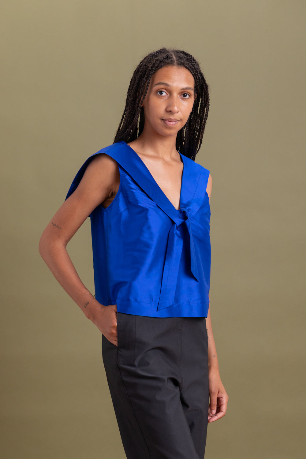 JEAN TOP IN COBALT SILK TAFFETA