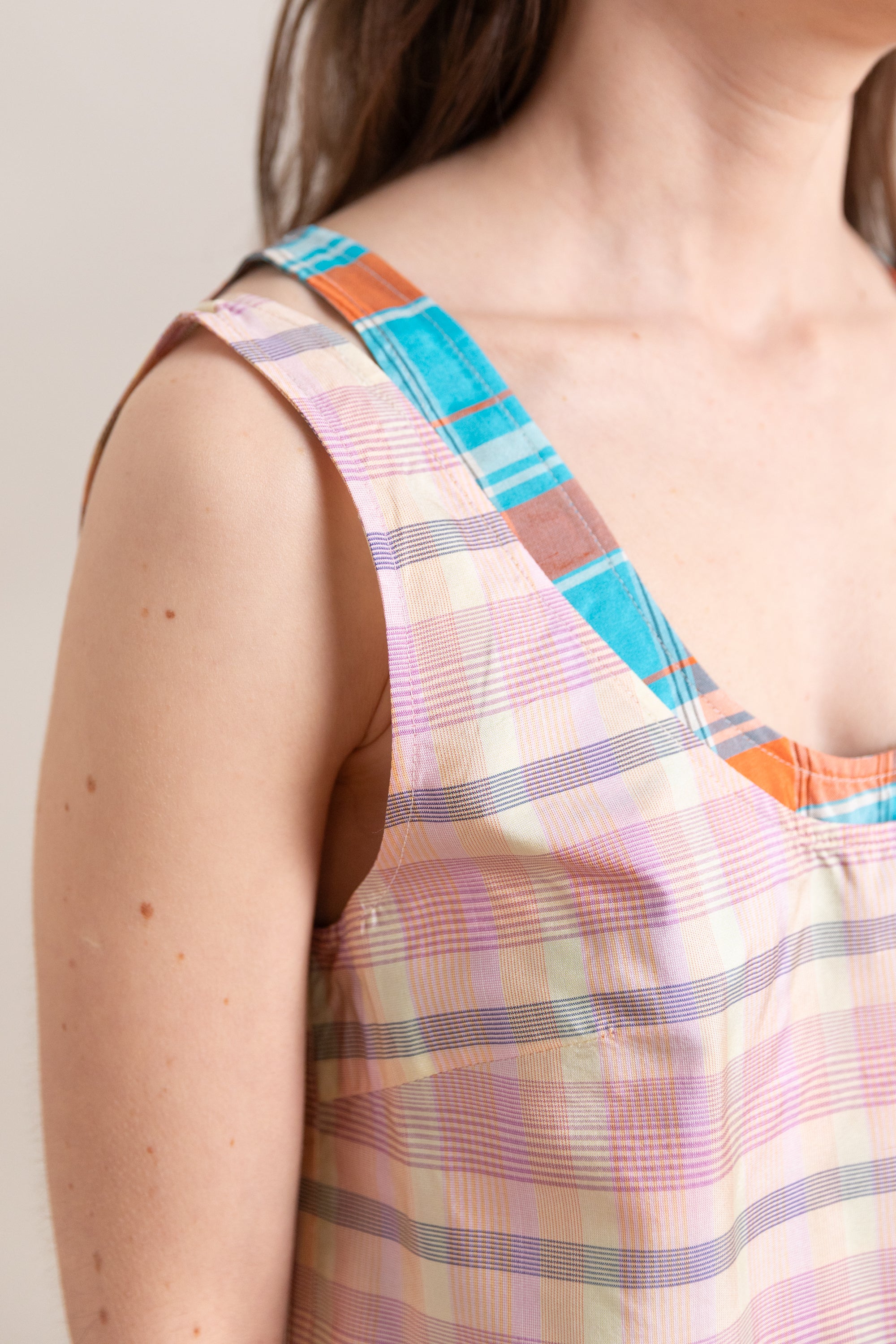 DUO TANK IN MIXED PLAIDS SILK TAFFETA