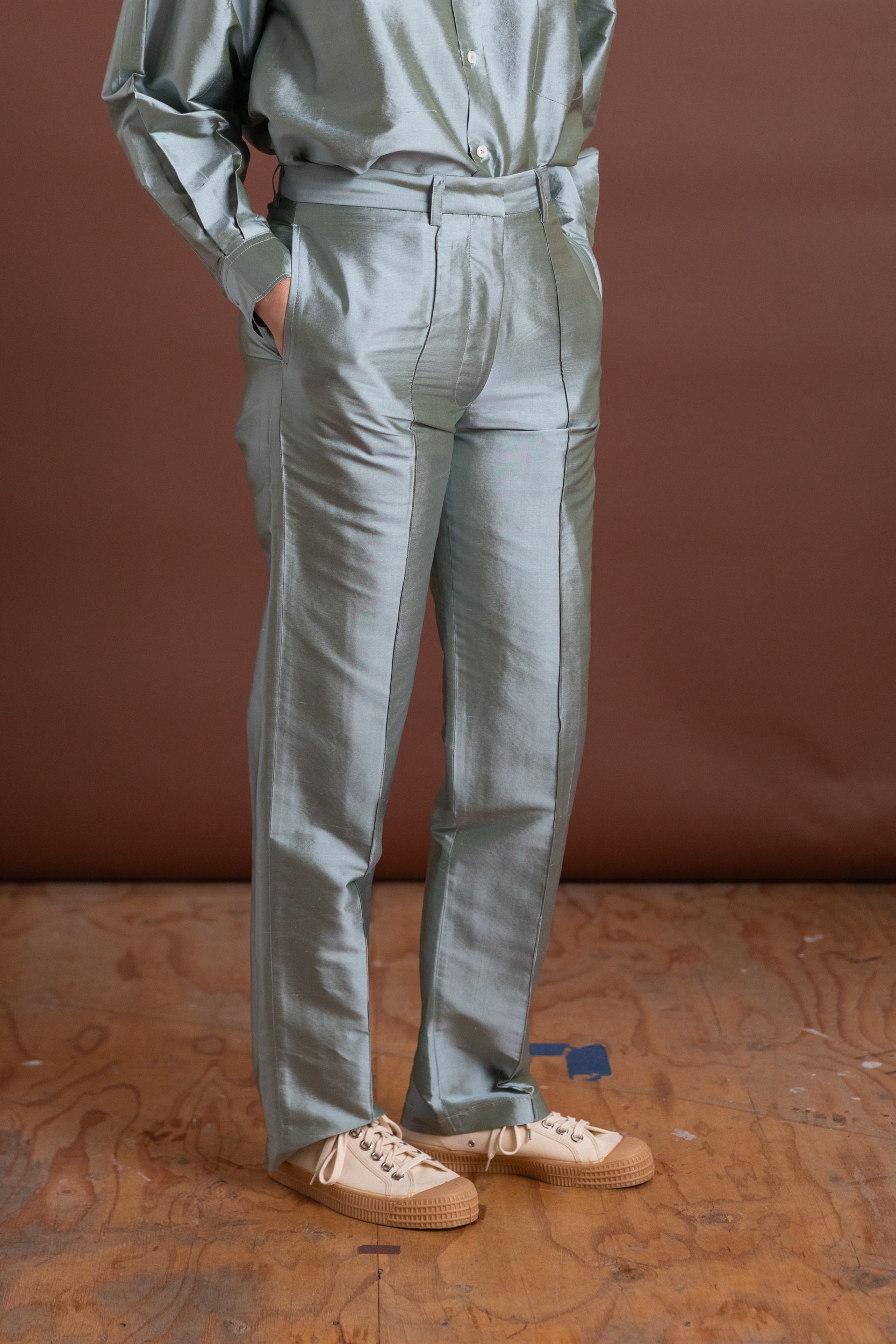 NILES TROUSER IN MINT SILK TAFFETA