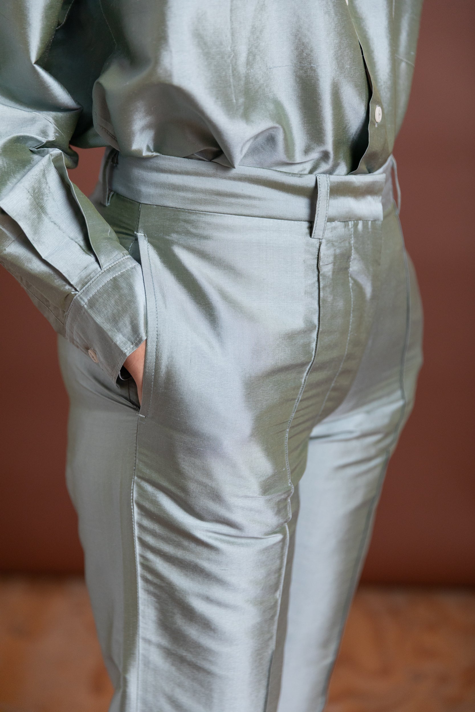 NILES TROUSER IN MINT SILK TAFFETA