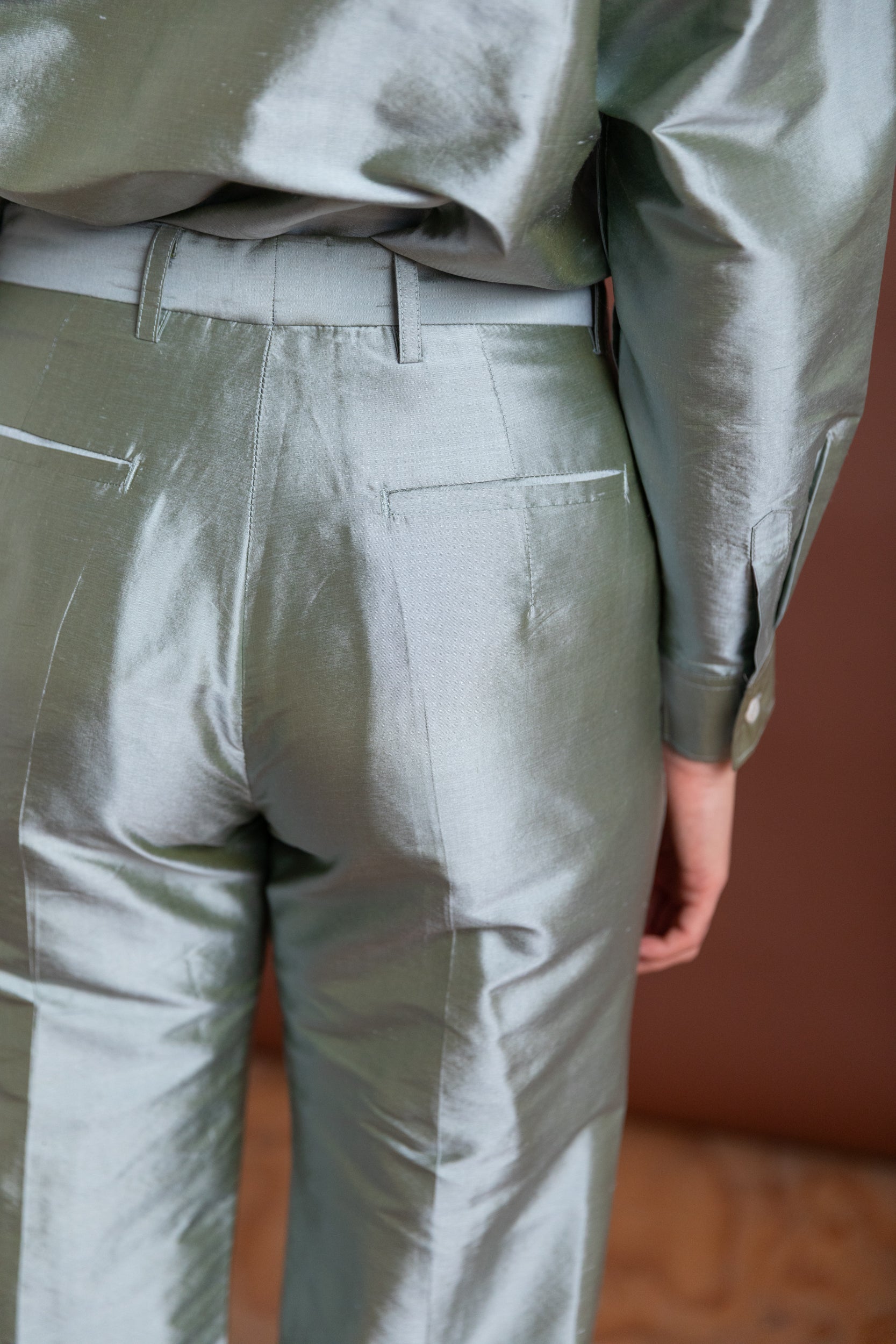 NILES TROUSER IN MINT SILK TAFFETA