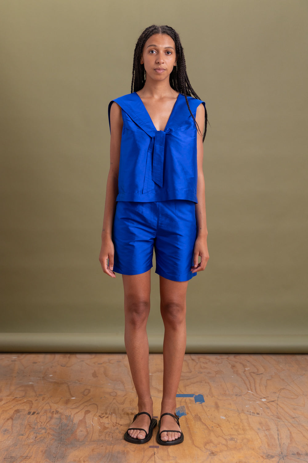 OTTO SHORTS IN COBALT SILK TAFFETA